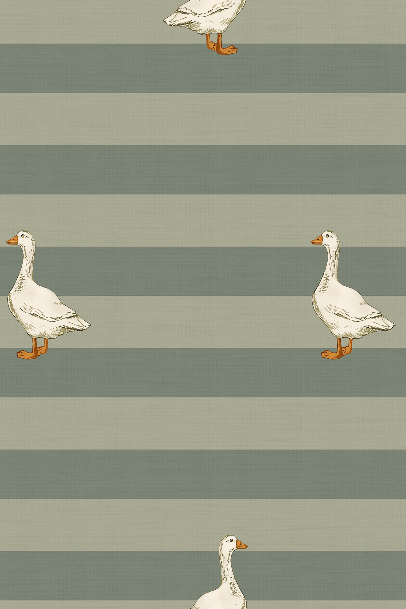 Edward Green and Cream Textured Horizontal Striped Geese Wallpaper - Removable Wallpaper (Peel & Stick)