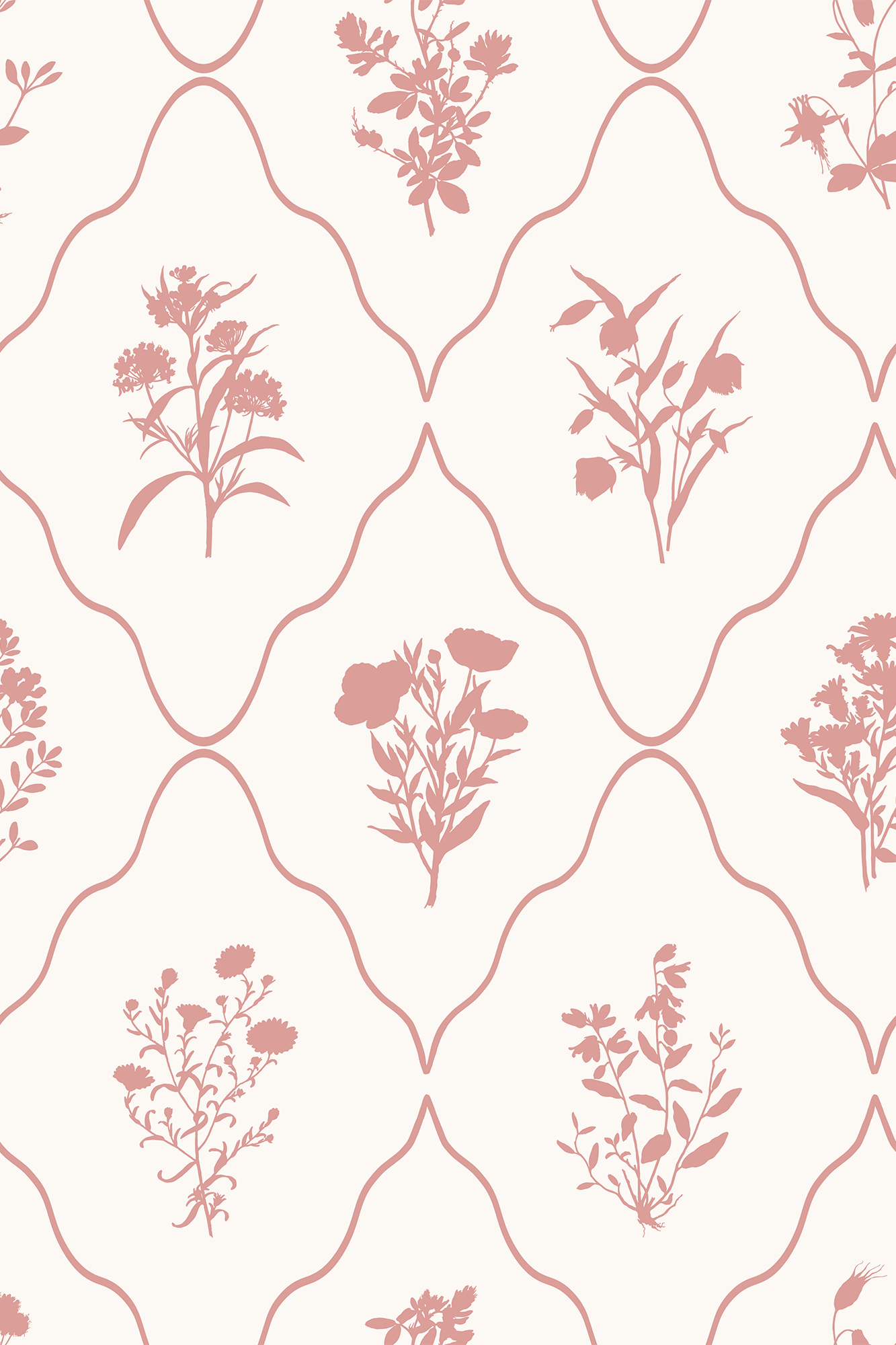 Eloise French Rose Pink Classic Botanical Trellis Wallpaper - Removable Wallpaper (Peel & Stick)