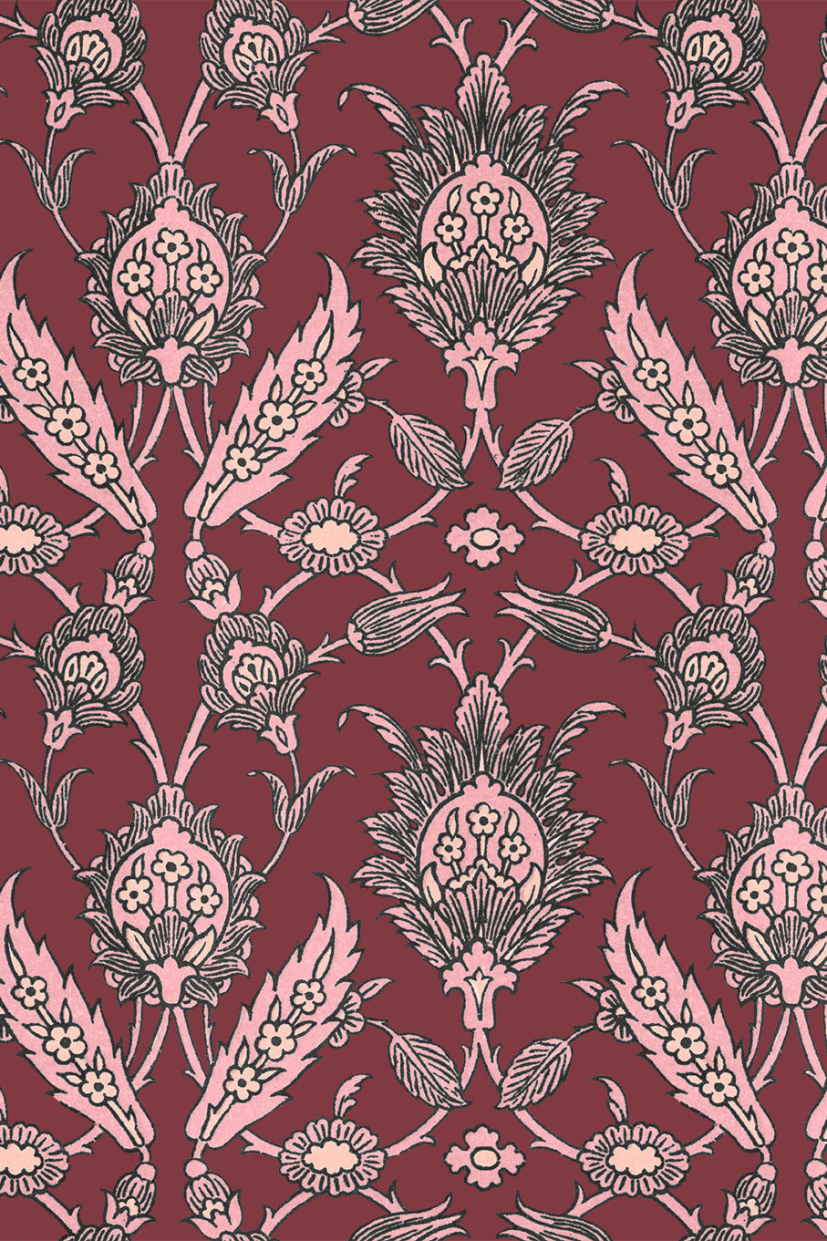 Emile Maroon and Pink Damask Wallpaper - Removable Wallpaper (Peel & Stick)
