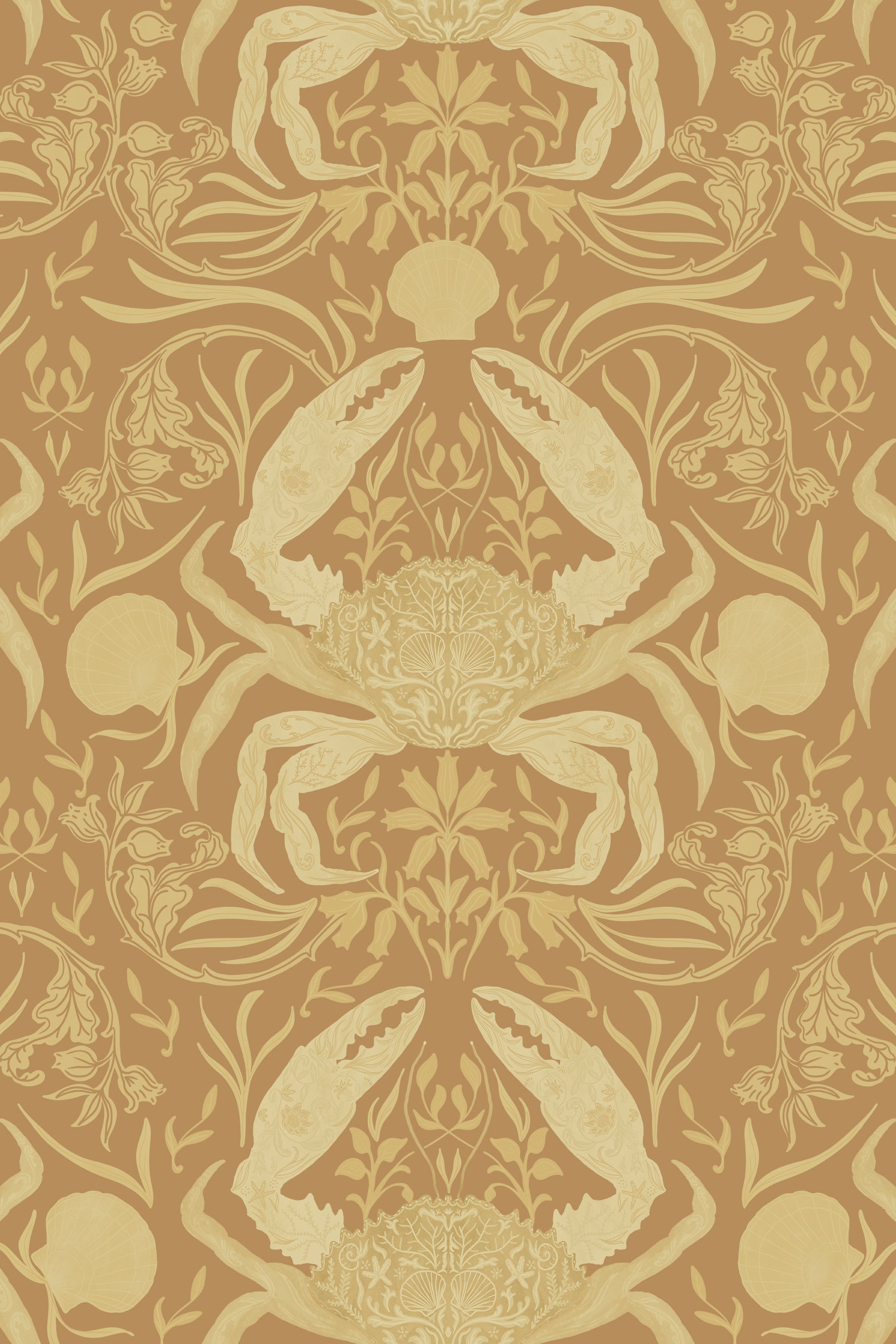 Noah Autumn Gold Floral Crab Patterned Wallpaper - Removable Wallpaper (Peel & Stick)