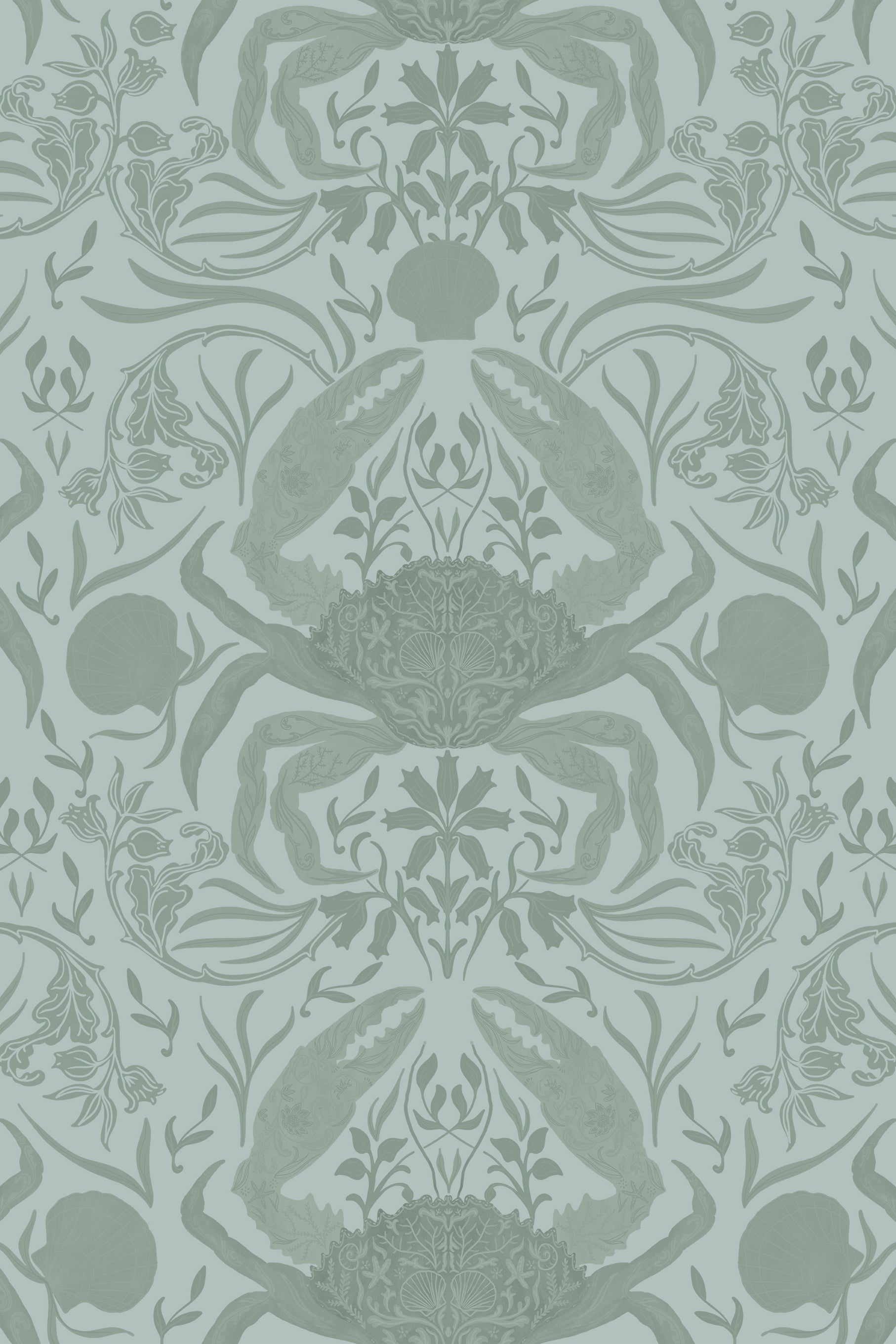 Noah Pastel Blue Floral Crab Patterned Wallpaper - Removable Wallpaper (Peel & Stick)