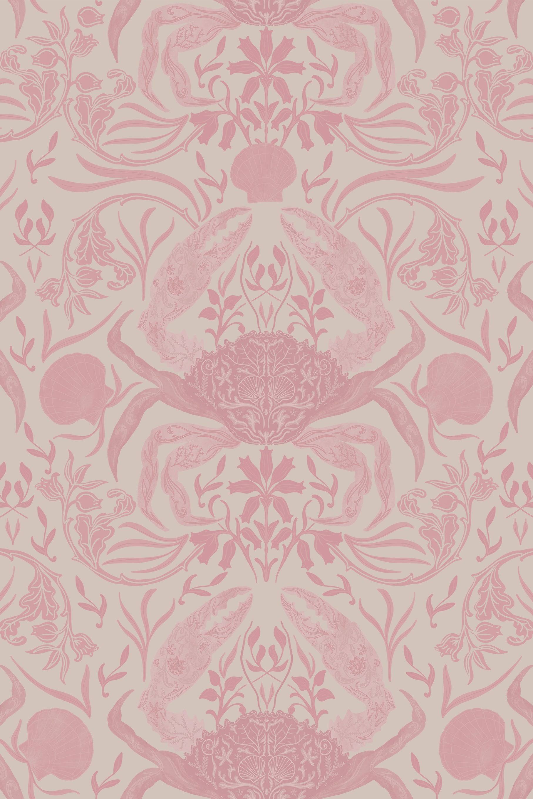 Noah Pastel Pink Floral Crab Patterned Wallpaper - Removable Wallpaper (Peel & Stick)
