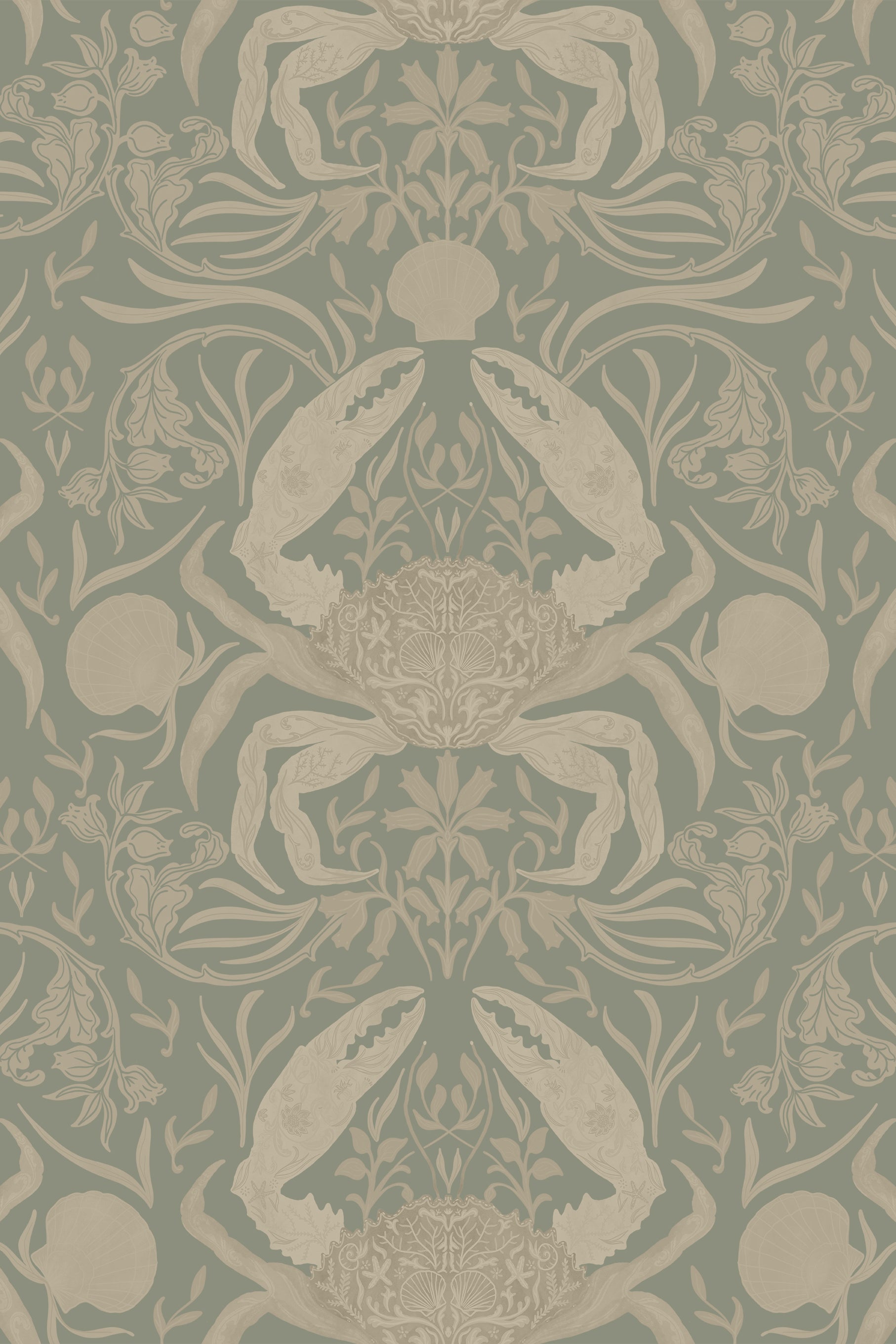 Noah Sage Green Floral Crab Patterned Wallpaper - Removable Wallpaper (Peel & Stick)