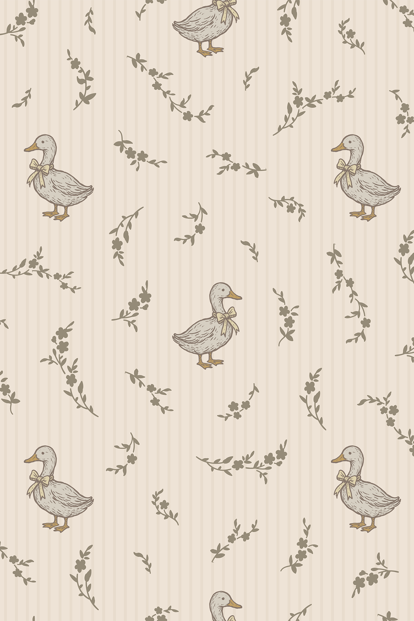 Etta Brown and Yellow Timeless Stripe Ducks and Florals Wallpaper - Removable Wallpaper (Peel & Stick)