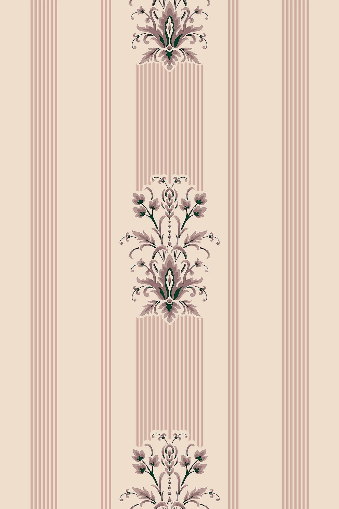 Eugenie Pink Vintage Floral Striped Damask Wallpaper - Removable Wallpaper (Peel & Stick)