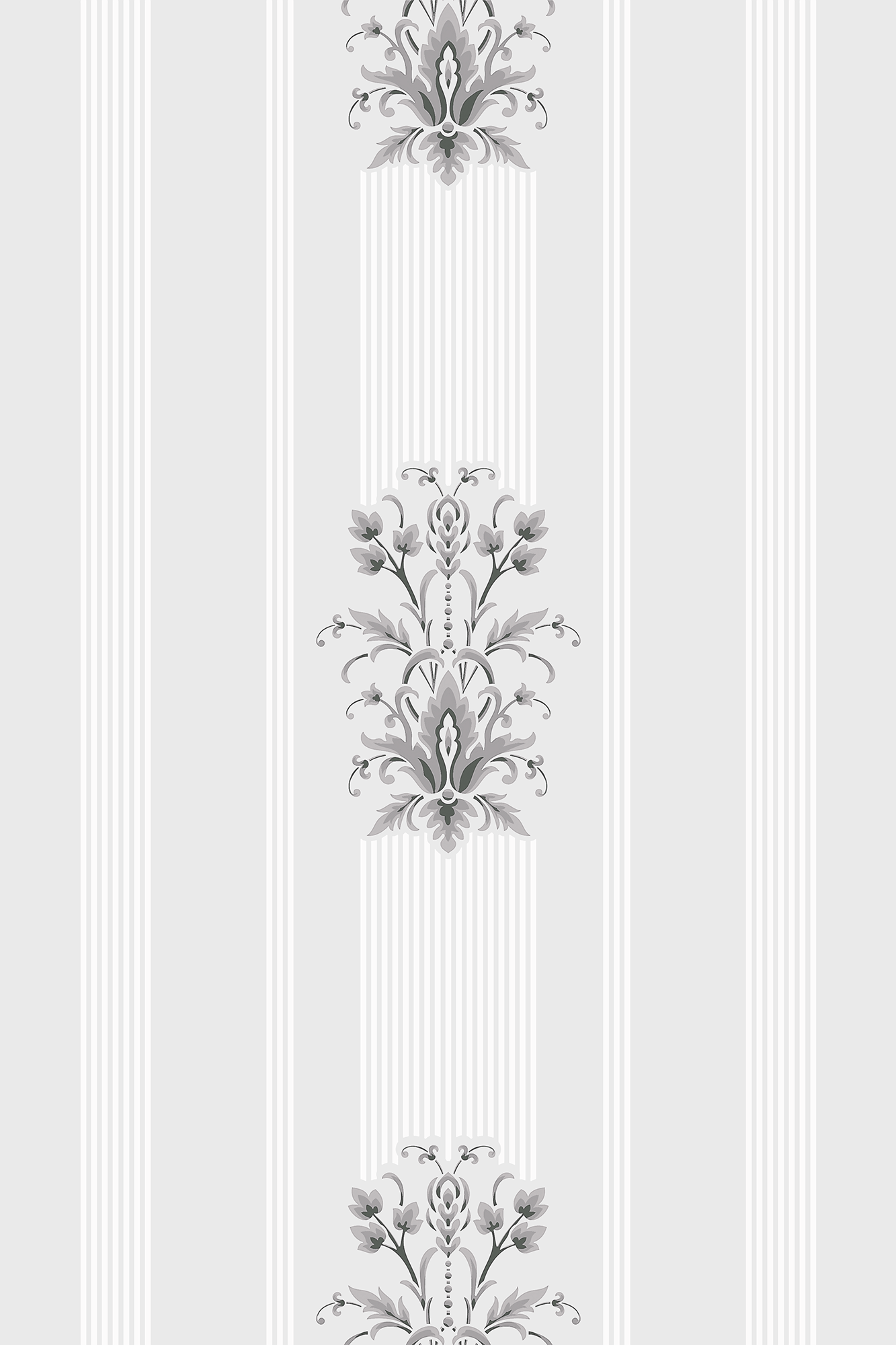 Eugenie White and Grey Vintage Floral Striped Damask Wallpaper - Removable Wallpaper (Peel & Stick)