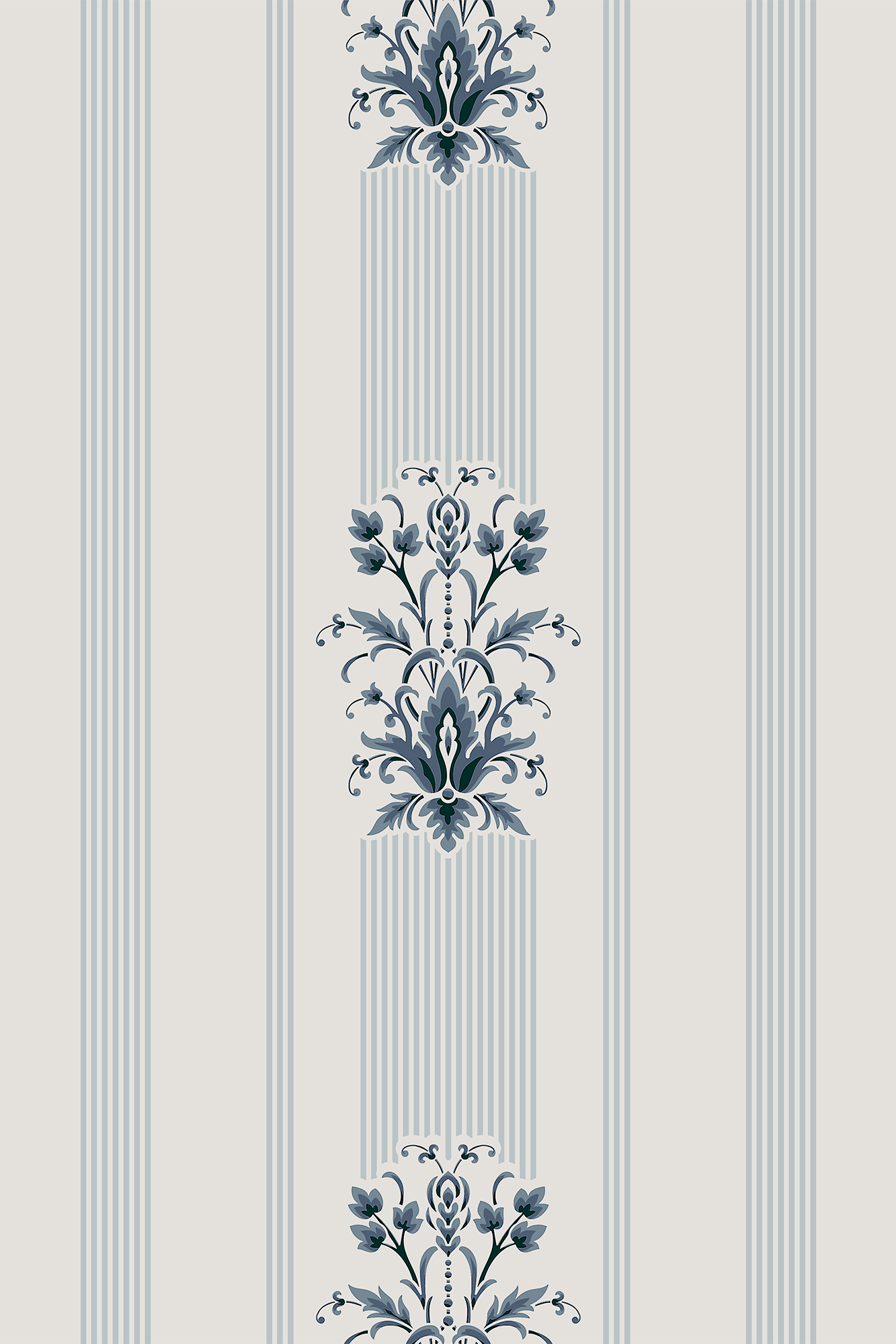 Eugenie Blue Vintage Floral Striped Damask Wallpaper - Removable Wallpaper (Peel & Stick)