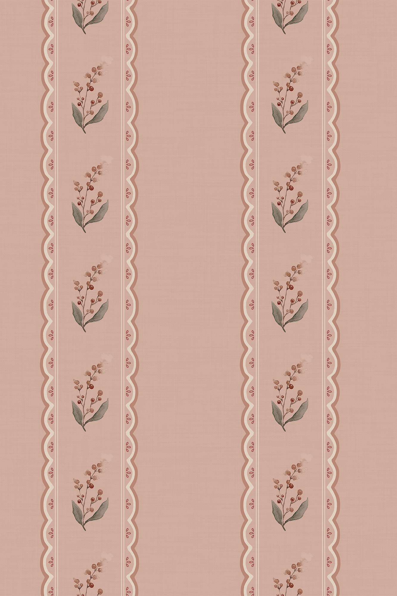 Frances Tuscany and Cream Vintage Scalloped Floral Stripe Wallpaper - Removable Wallpaper (Peel & Stick)