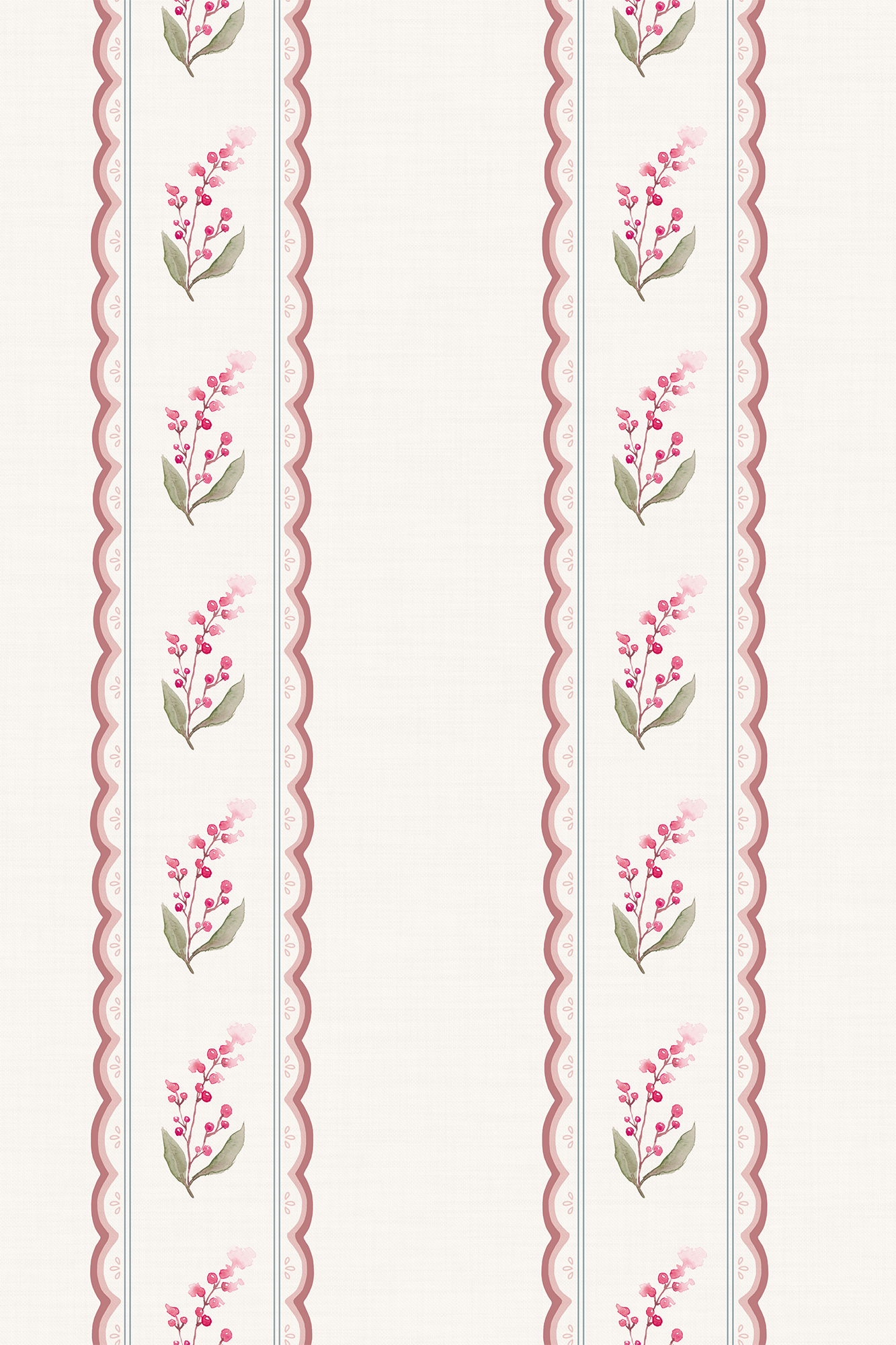 Frances Pink and Green Vintage Scalloped Floral Stripe Wallpaper - Removable Wallpaper (Peel & Stick)