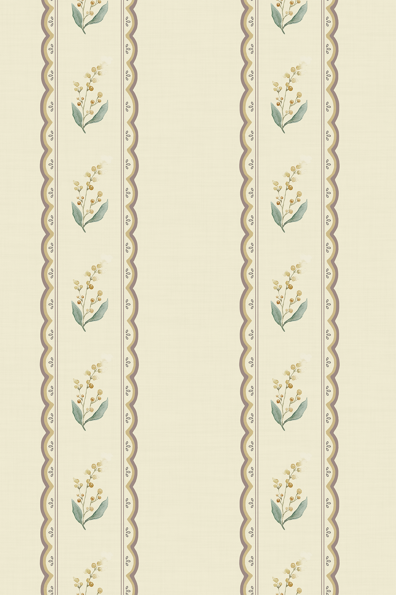 Frances Yellow and Brown Vintage Scalloped Floral Stripe Wallpaper - Removable Wallpaper (Peel & Stick)