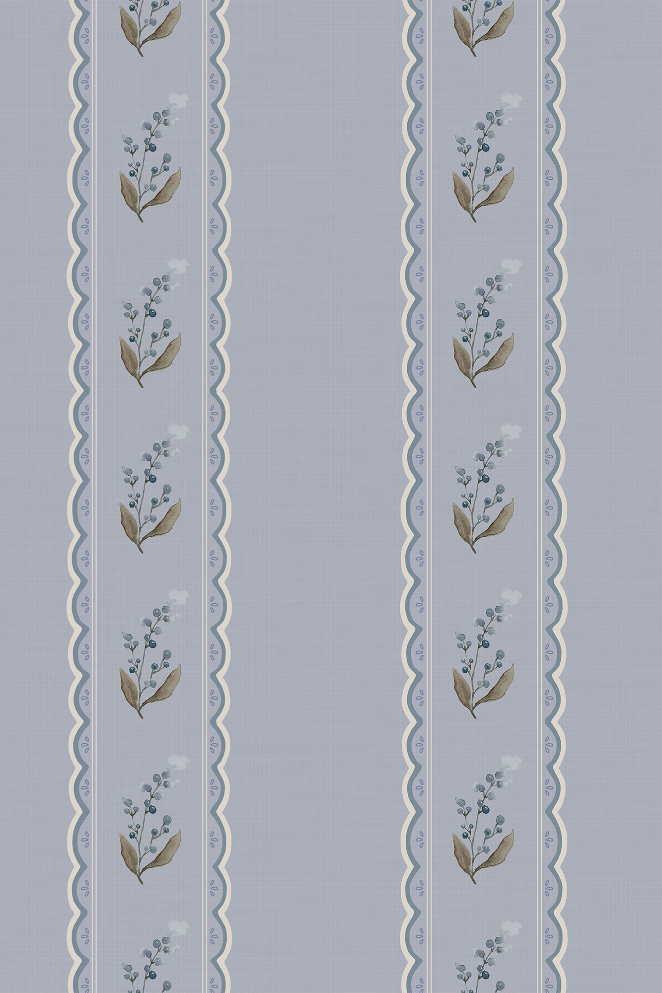 Frances Blue and Cream Vintage Scalloped Floral Stripe Wallpaper - Removable Wallpaper (Peel & Stick)