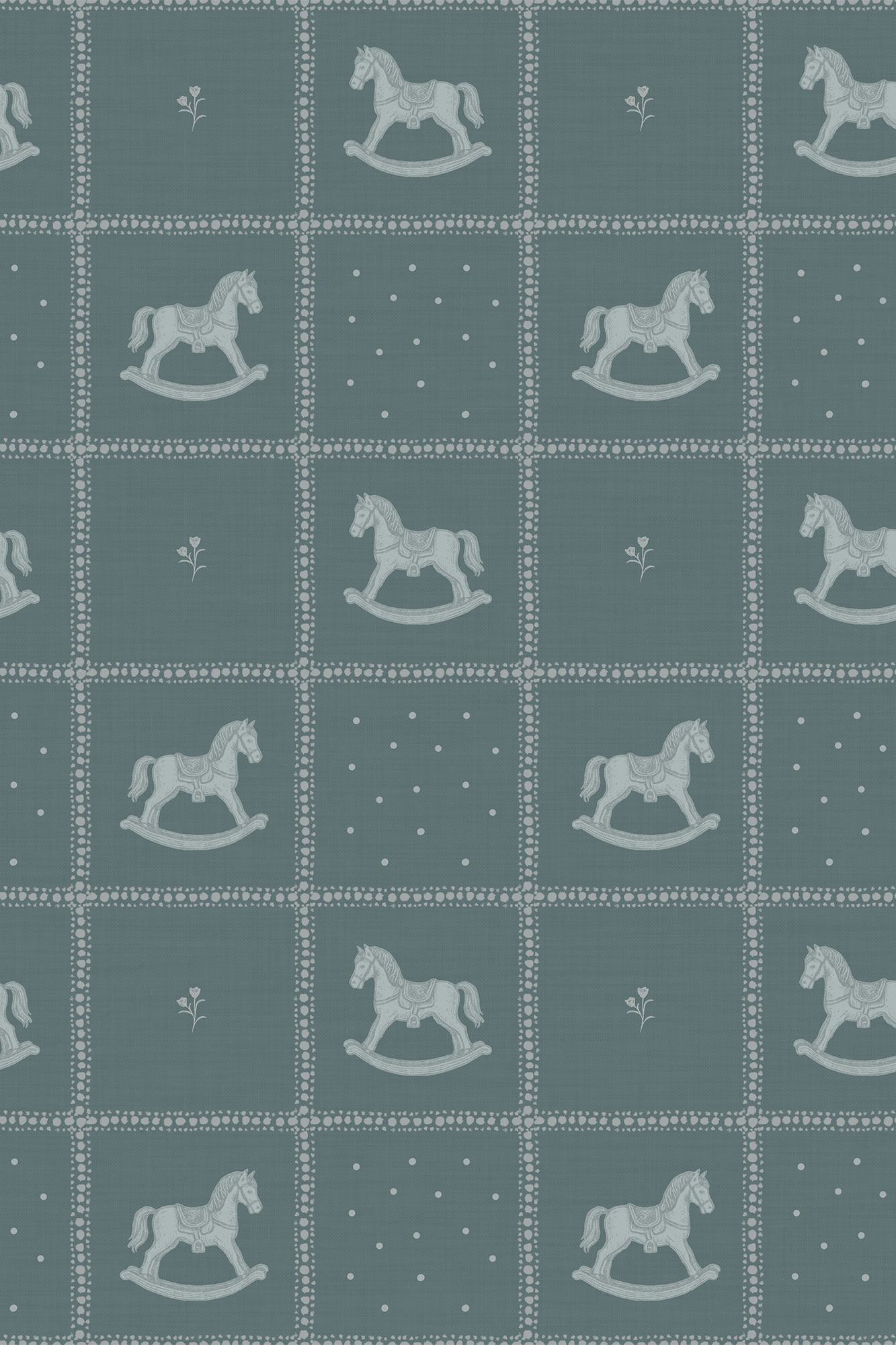 George Blue Mini Vintage Rocking Horse Check Wallpaper - Removable Wallpaper (Peel & Stick)
