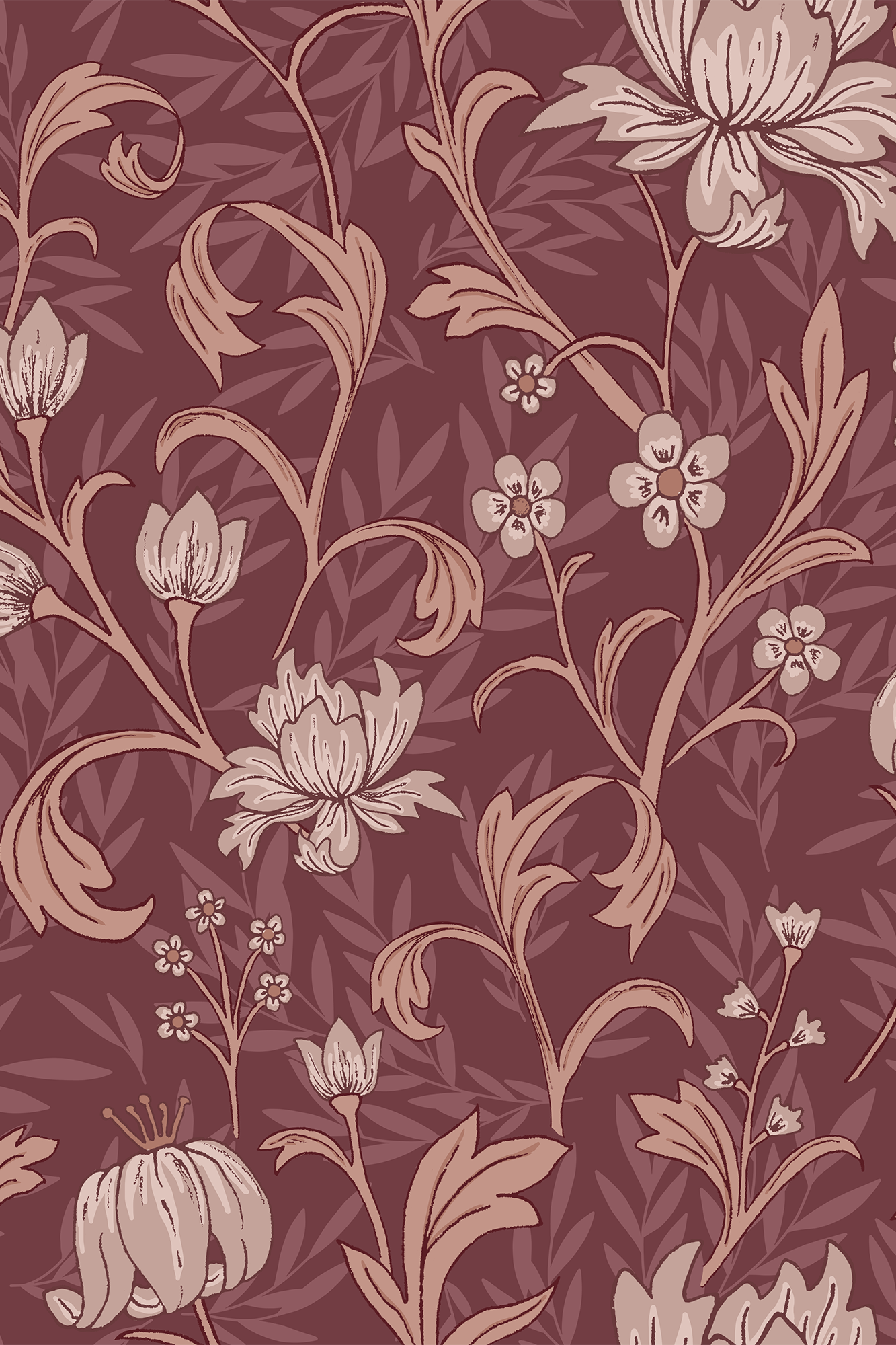 Hattie Pink and Orange Traditional Floral Trailing Wallpaper - Removable Wallpaper (Peel & Stick)