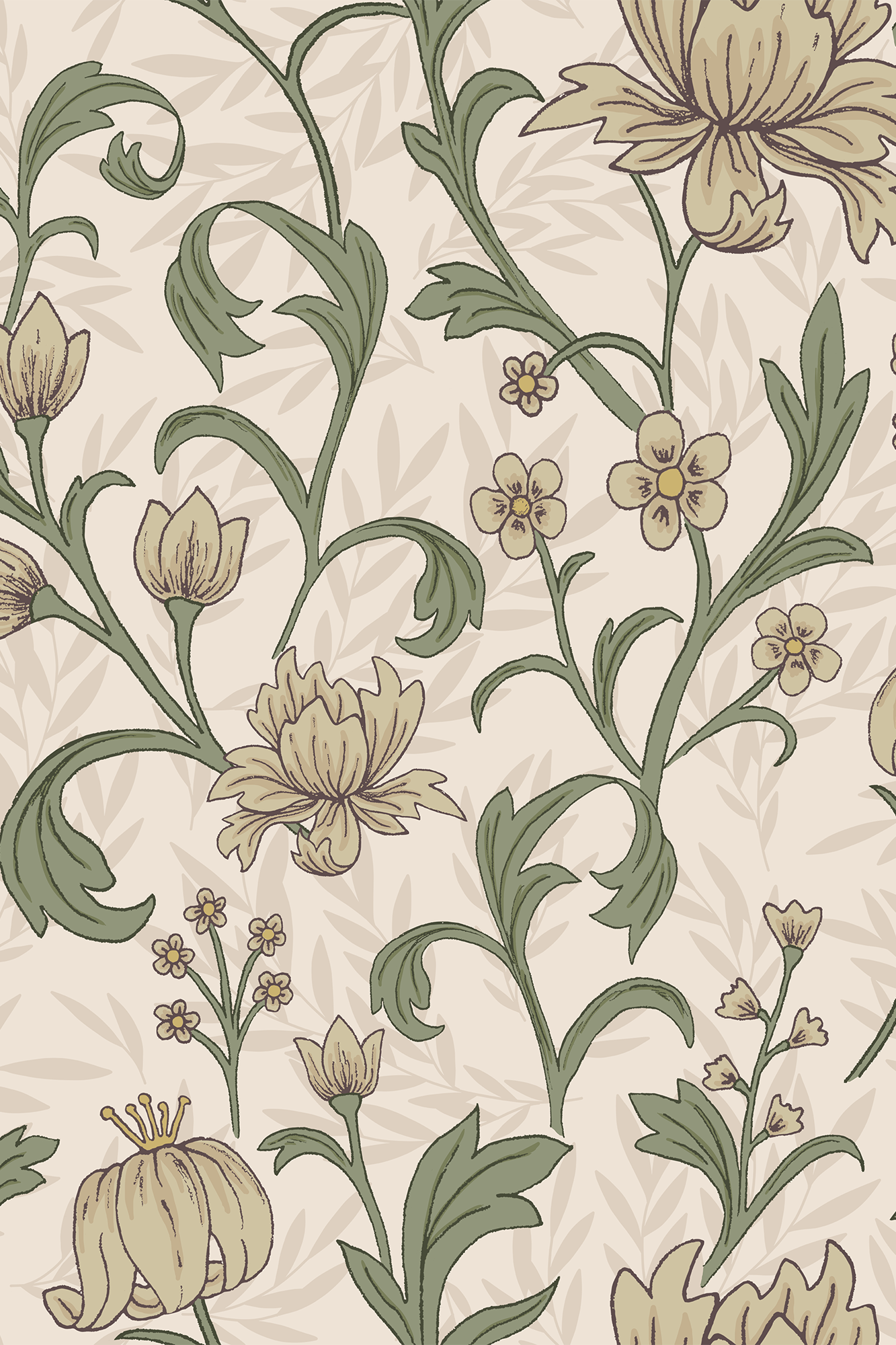 Hattie Yellow and Green Traditional Floral Trailing Wallpaper - Removable Wallpaper (Peel & Stick)