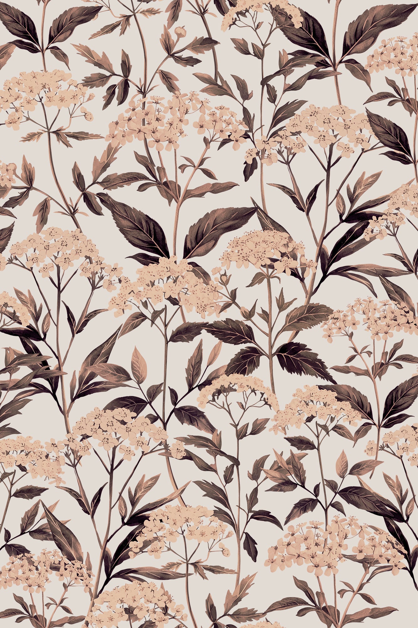 Heidi Sepia Wild Hydrangeas Floral Wallpaper - Removable Wallpaper (Peel & Stick)
