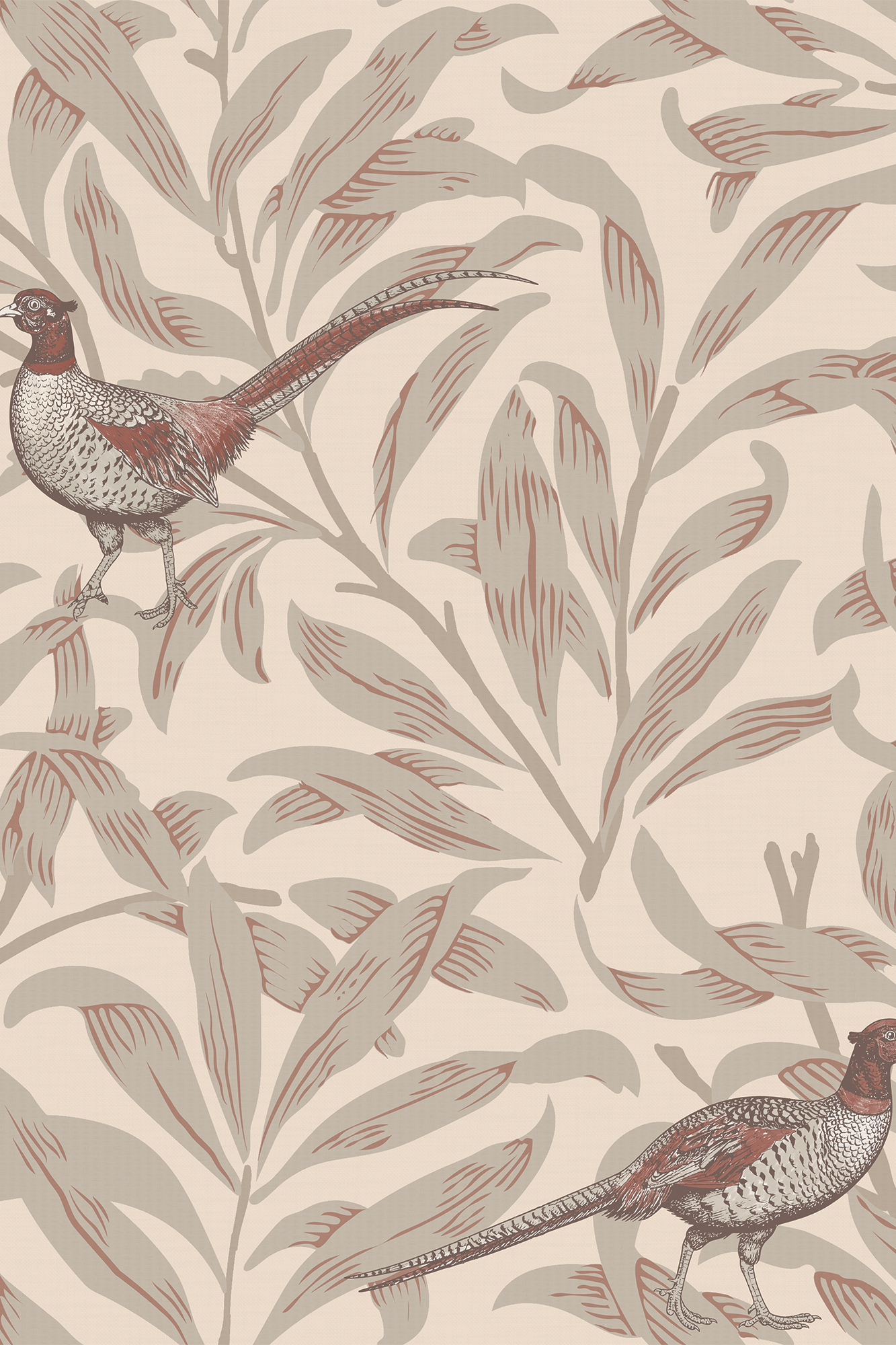 Henry Red and Brown Graceful Pheasants and Foliage Wallpaper - Removable Wallpaper (Peel & Stick)