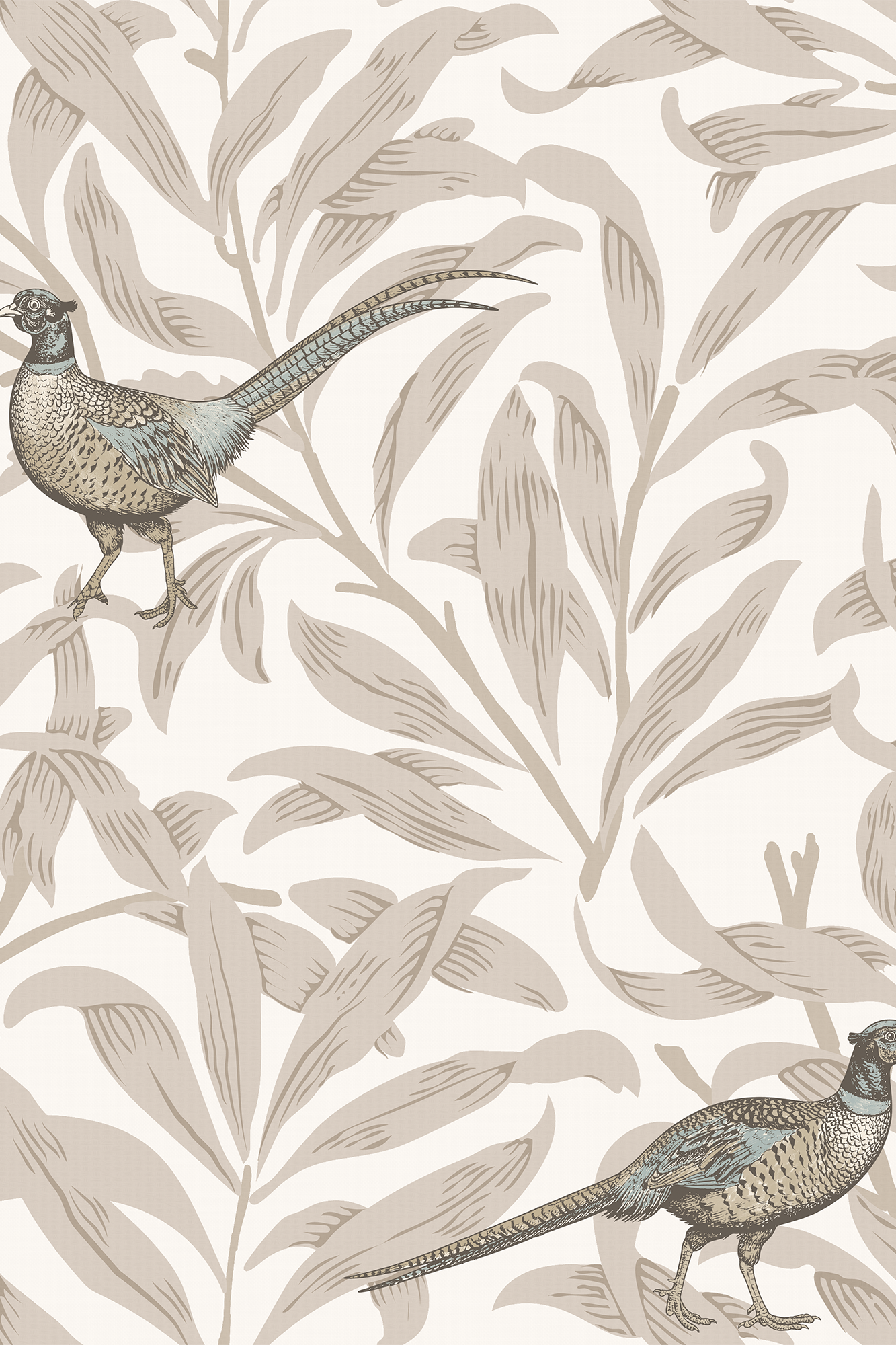 Henry Brown and Blue Graceful Pheasants and Foliage Wallpaper - Removable Wallpaper (Peel & Stick)