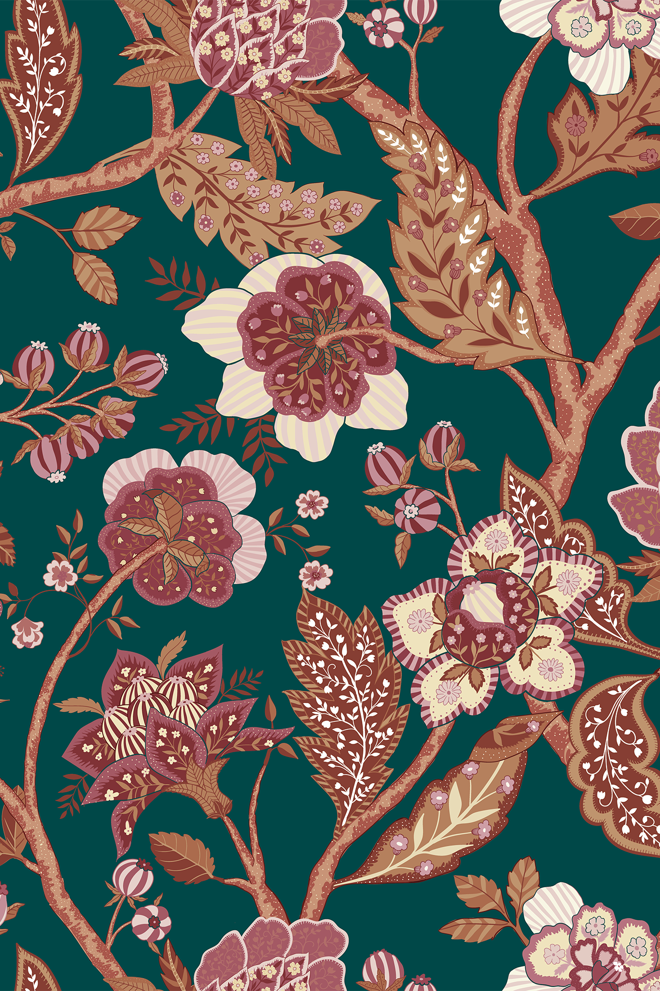 Hilda Orange and Red Luxury Botanical Wallpaper - Removable Wallpaper (Peel & Stick)