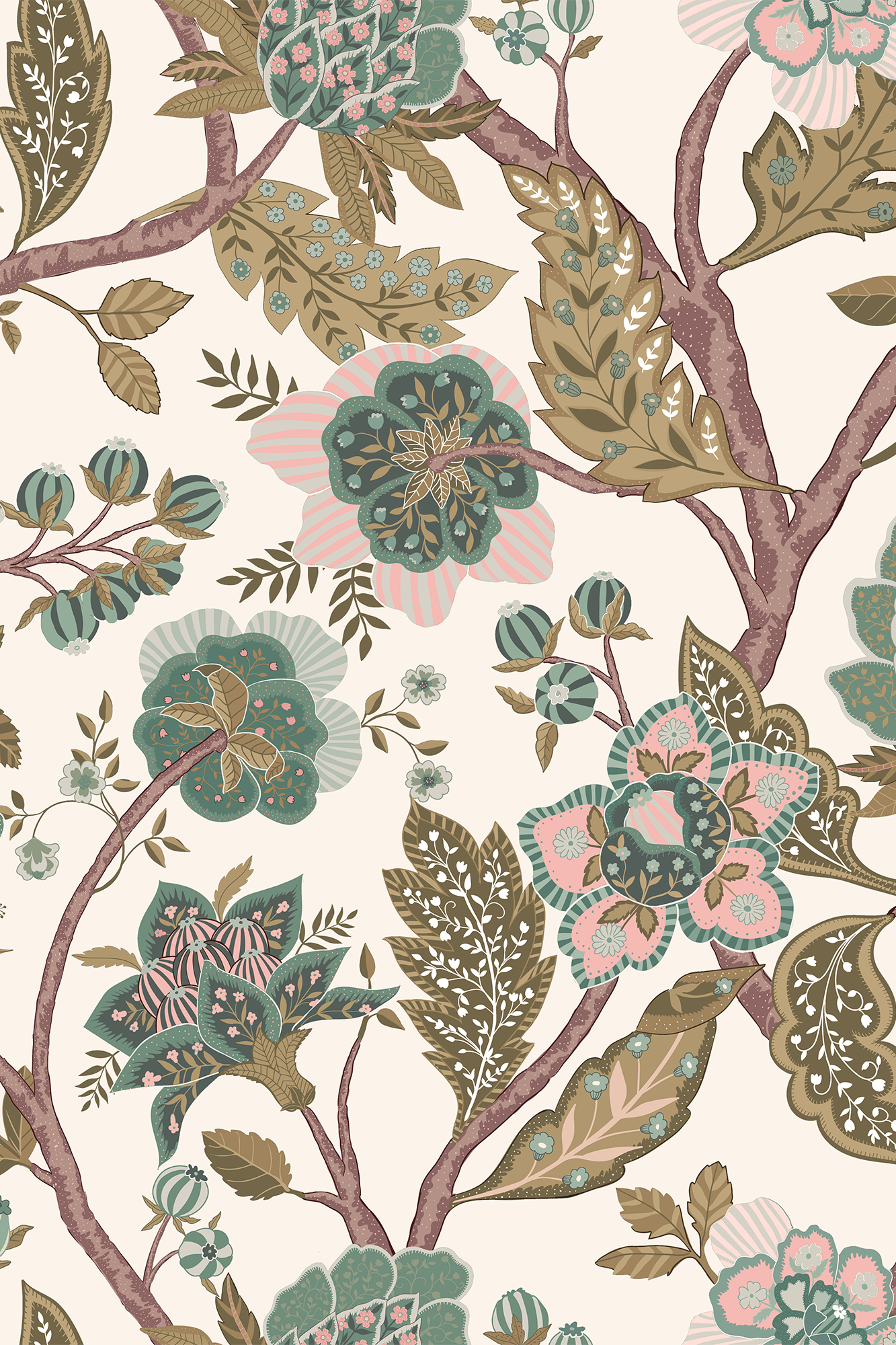 Hilda Green and Pink Luxury Botanical Wallpaper - Removable Wallpaper (Peel & Stick)