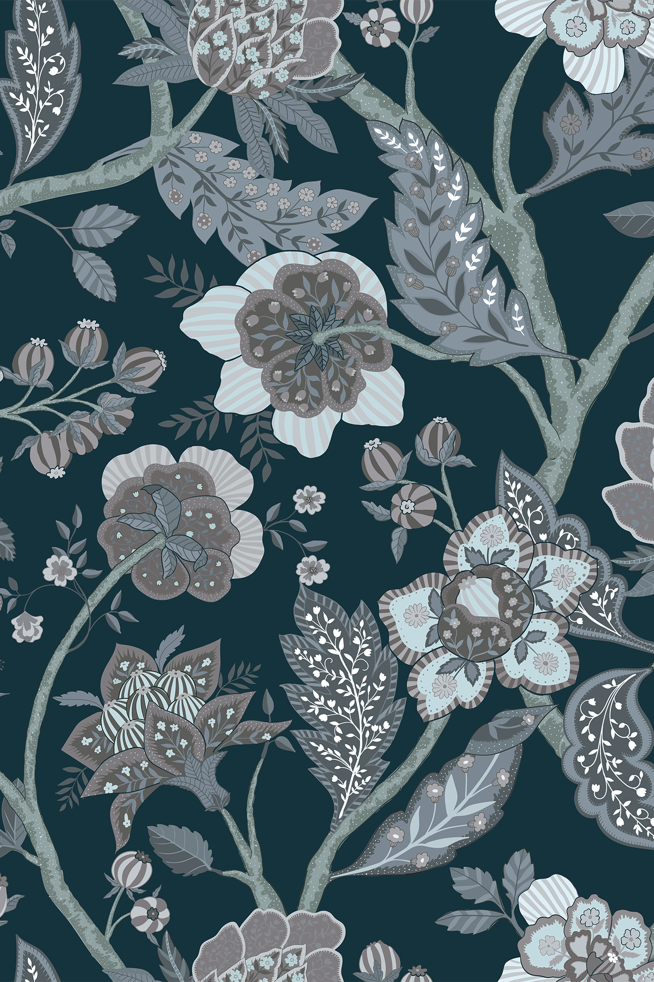 Hilda Blue Luxury Botanical Wallpaper - Removable Wallpaper (Peel & Stick)