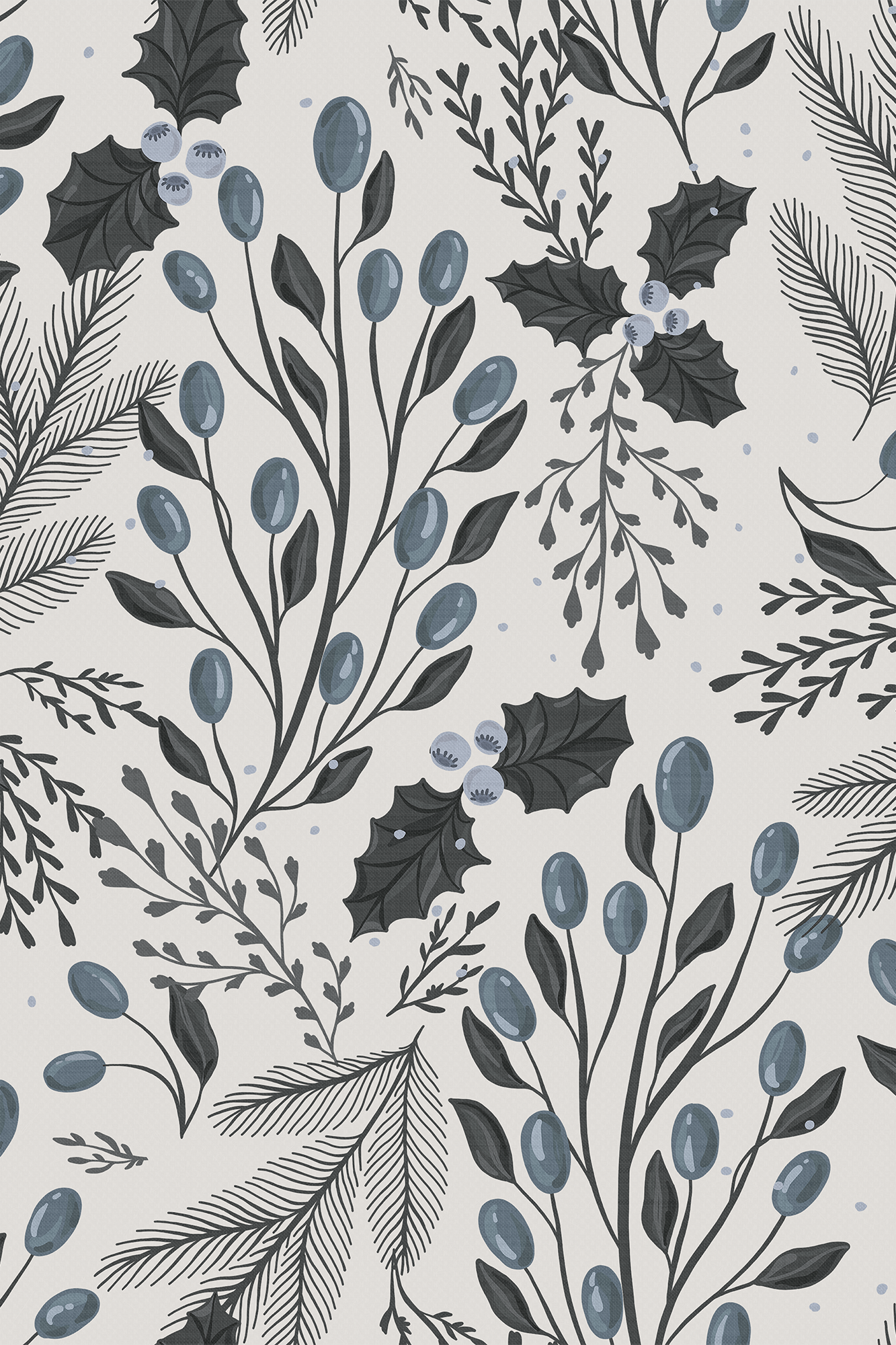 Holly Blue Winter Holly Leaves and Berries Wallpaper - Removable Wallpaper (Peel & Stick)
