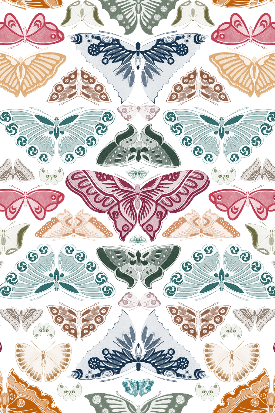 Iris Jewel Tone Vintage Butterfly Print Wallpaper - Removable Wallpaper (Peel & Stick)
