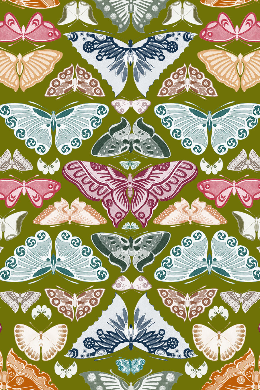 Iris Jewel Tone Vintage Butterfly Print Wallpaper - Traditional Wallpaper (Paste-the-Wall)
