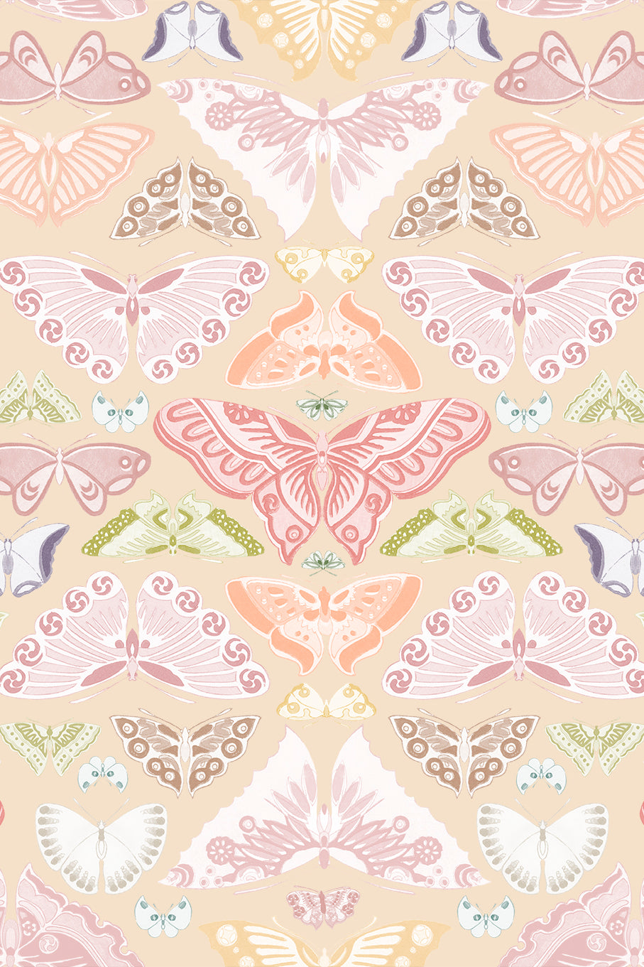 Iris Pastel Vintage Butterfly Print Wallpaper - Removable Wallpaper (Peel & Stick)