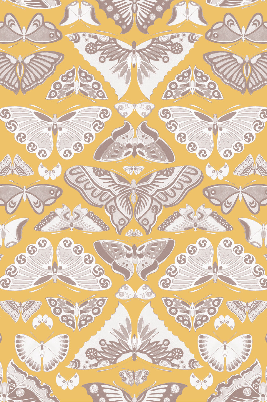 Iris Neutral Vintage Butterfly Print Wallpaper - Removable Wallpaper (Peel & Stick)