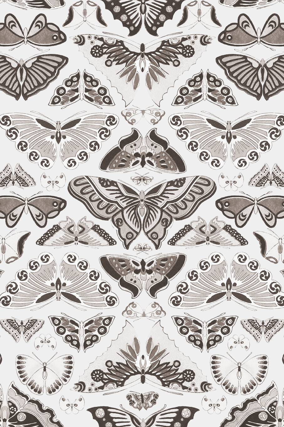 Iris Monotone Vintage Butterfly Print Wallpaper - Removable Wallpaper (Peel & Stick)
