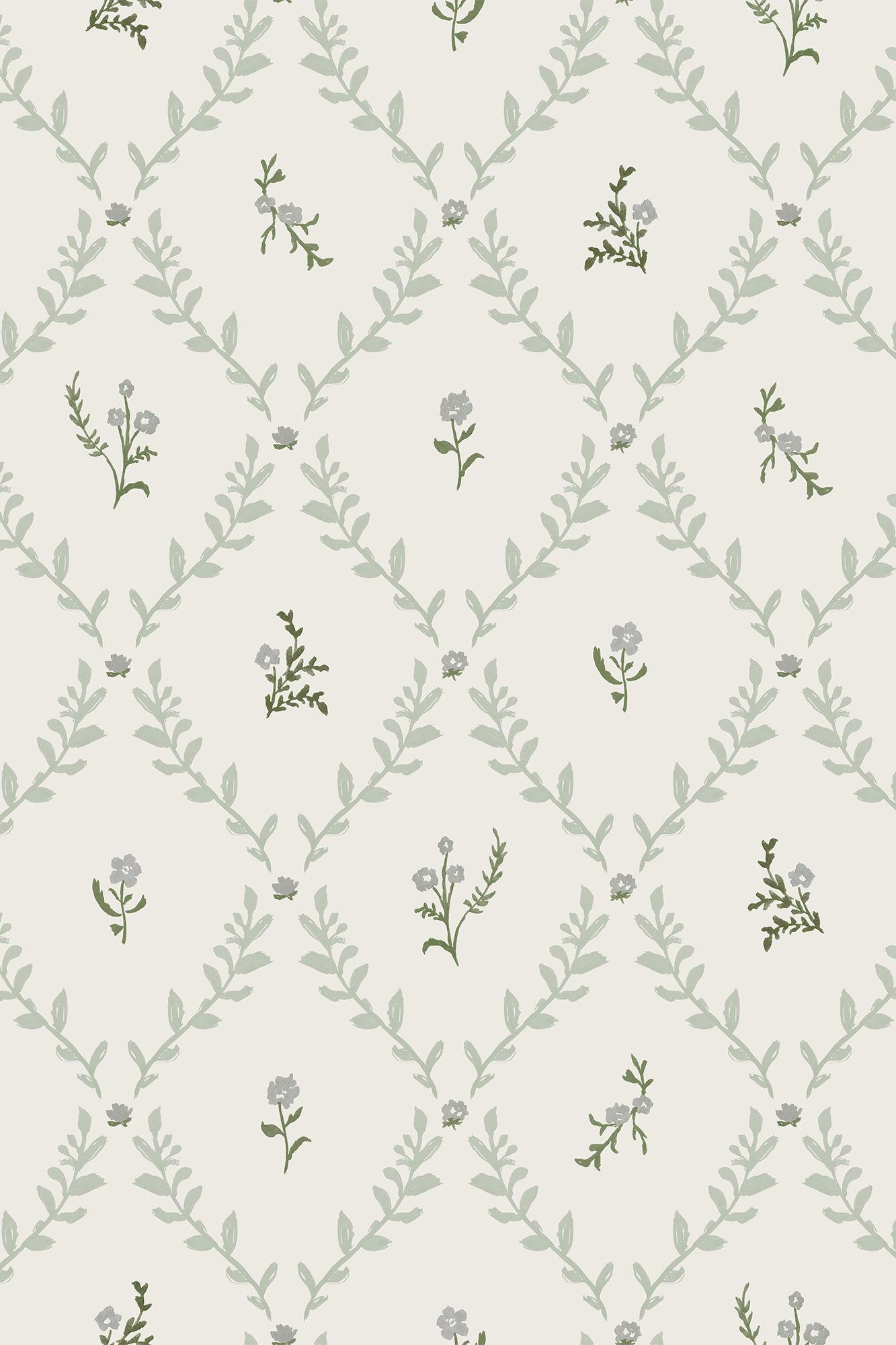 Jane Green and Lilac Ditsy Floral Trellis Wallpaper - Removable Wallpaper (Peel & Stick)