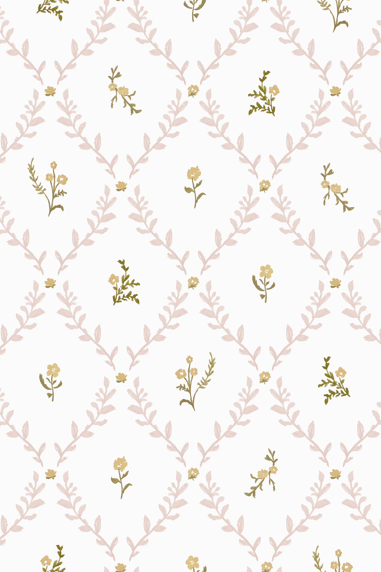 Jane Yellow and Pink Ditsy Floral Trellis Wallpaper - Removable Wallpaper (Peel & Stick)