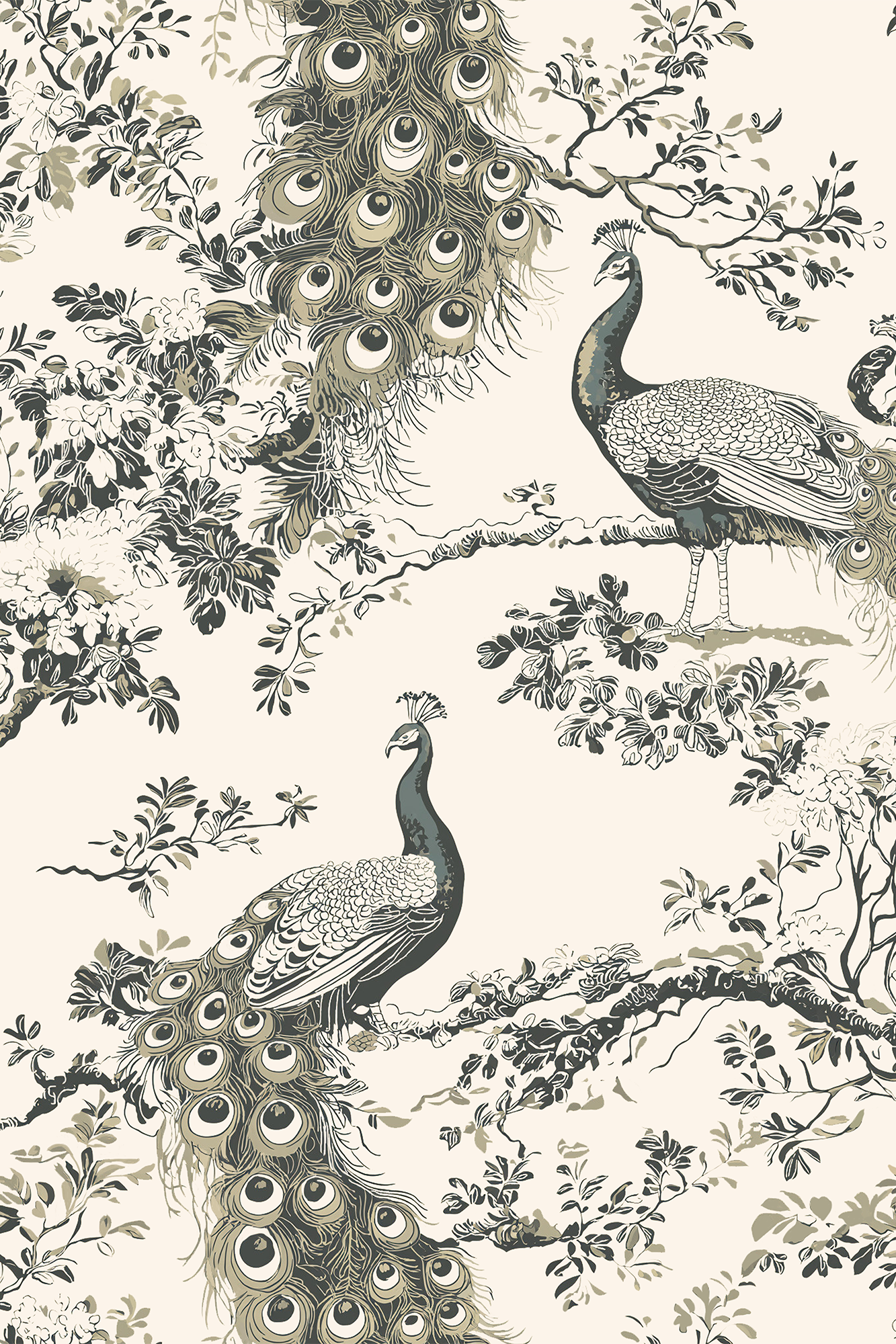 Kathani Green and Teal Elegant Peacock Toile Wallpaper - Removable Wallpaper (Peel & Stick)