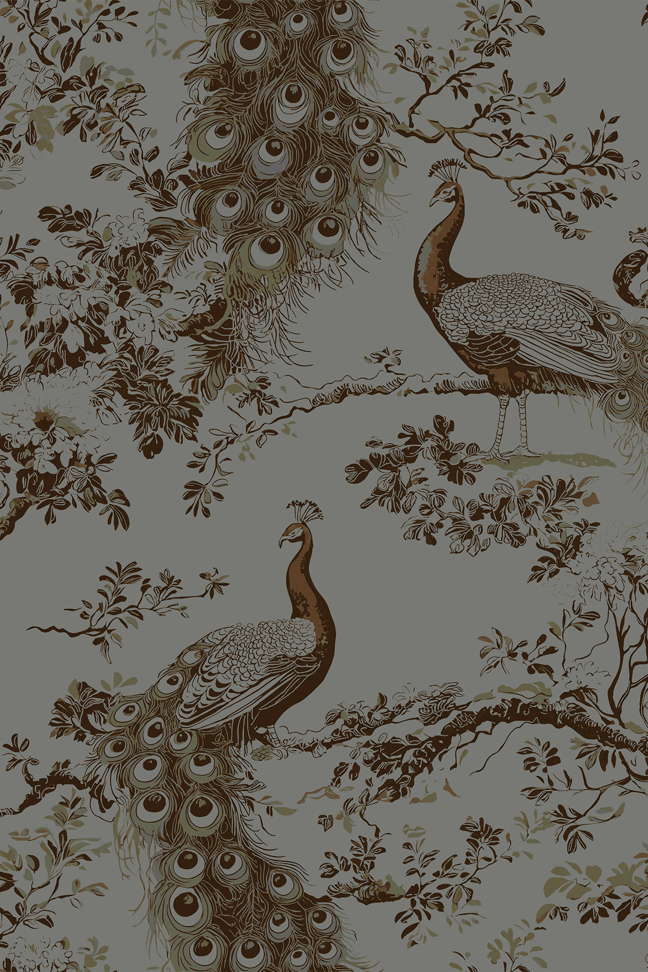 Kathani Green and Brown Elegant Peacock Toile Wallpaper - Removable Wallpaper (Peel & Stick)