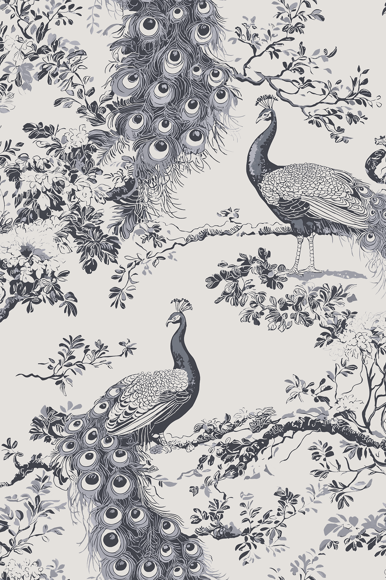 Kathani Blue Elegant Peacock Toile Wallpaper - Removable Wallpaper (Peel & Stick)