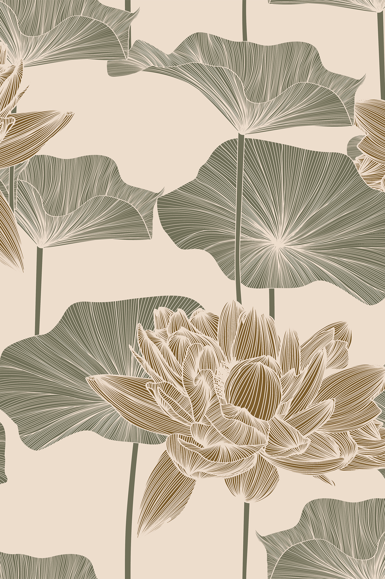 Lilah Lotus Flower and Leaves Wallpaper - Removable Wallpaper (Peel & Stick)