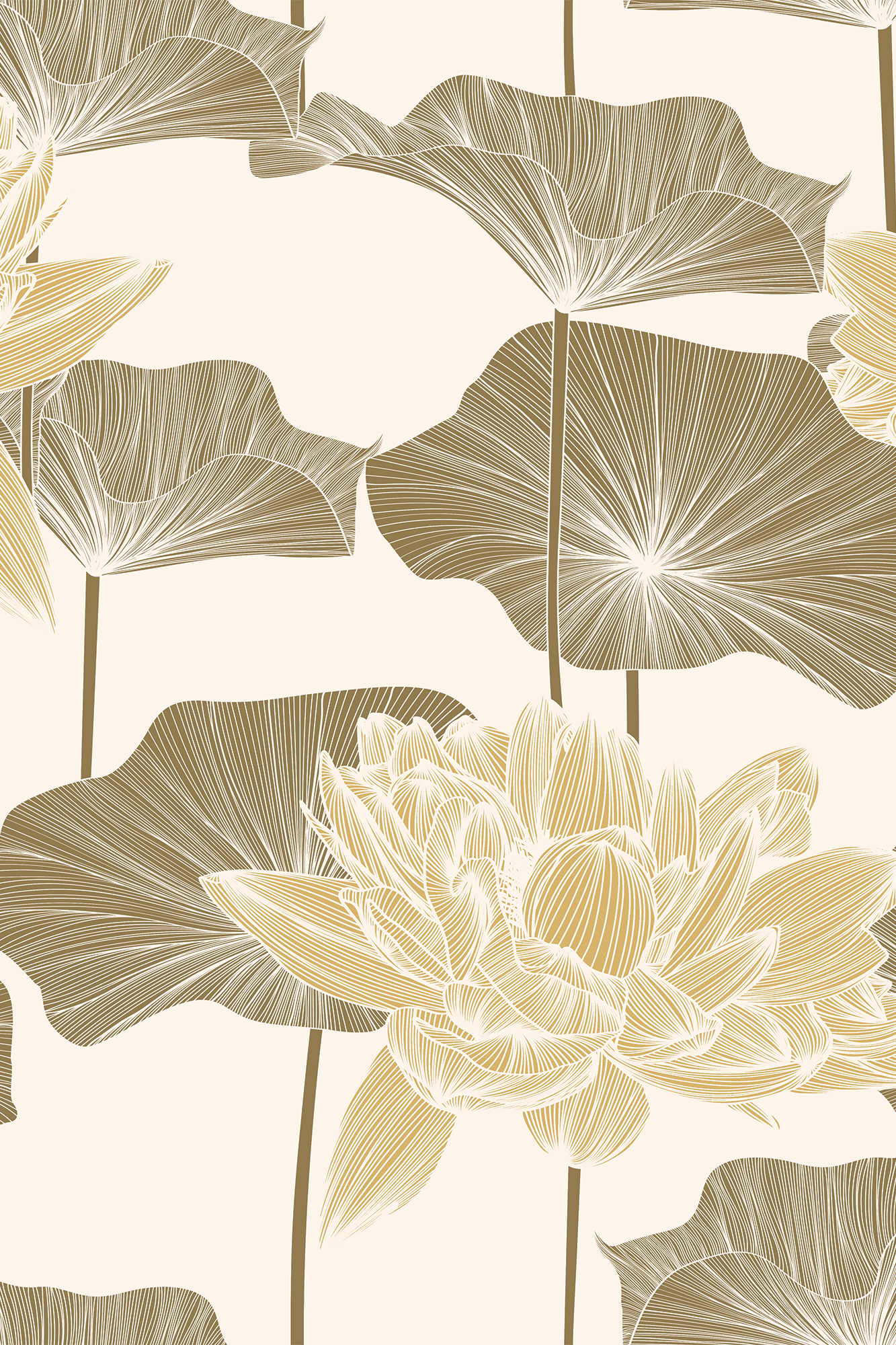 Lilah Lotus Flower and Leaves Wallpaper - Removable Wallpaper (Peel & Stick)