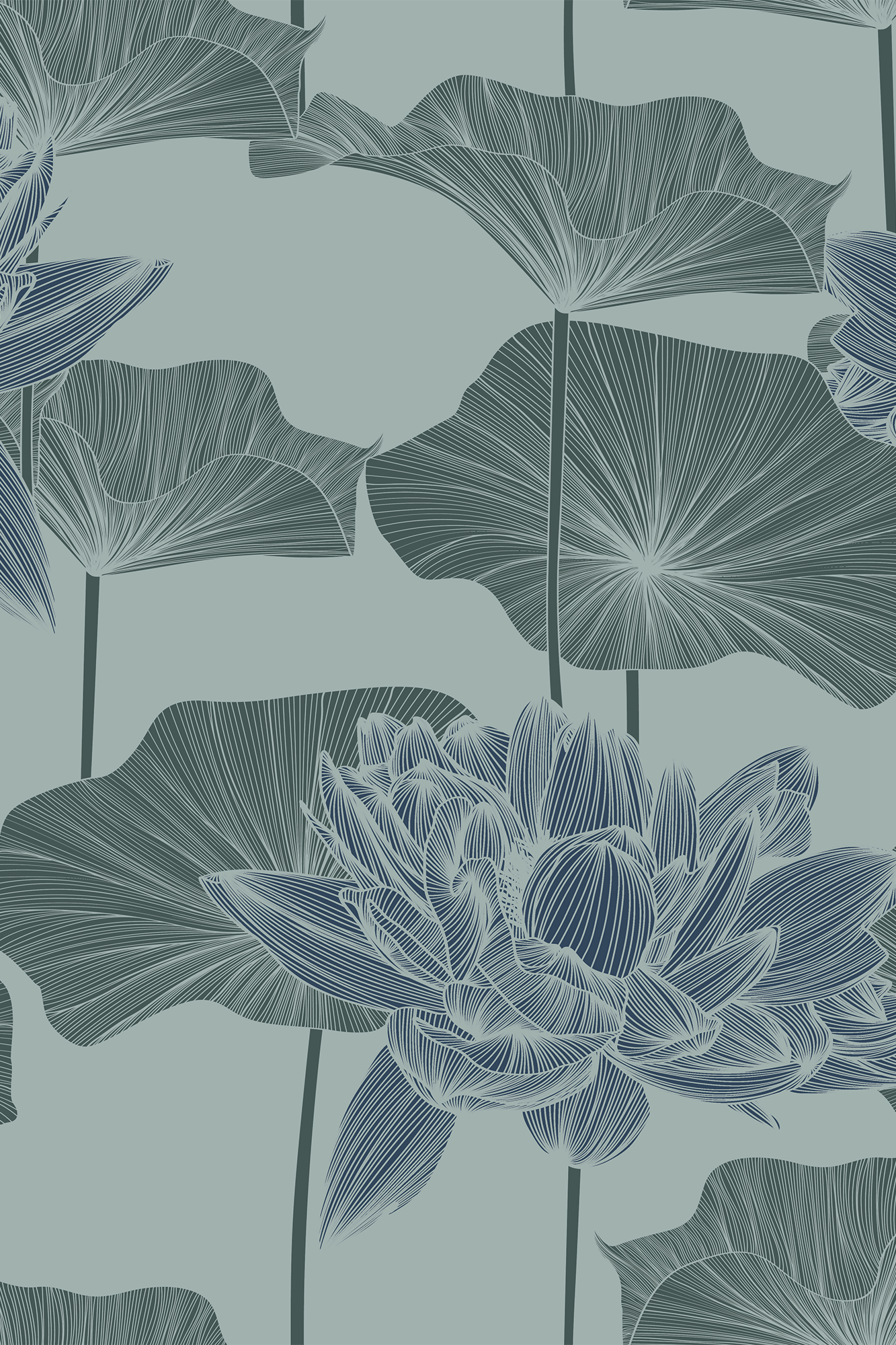 Lilah Lotus Flower and Leaves Wallpaper - Removable Wallpaper (Peel & Stick)