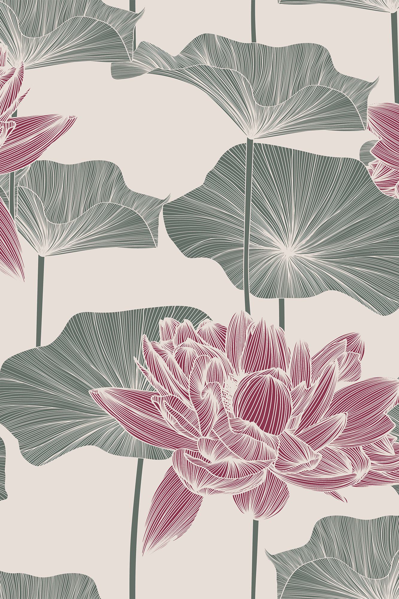 Lilah Lotus Flower and Leaves Wallpaper - Removable Wallpaper (Peel & Stick)
