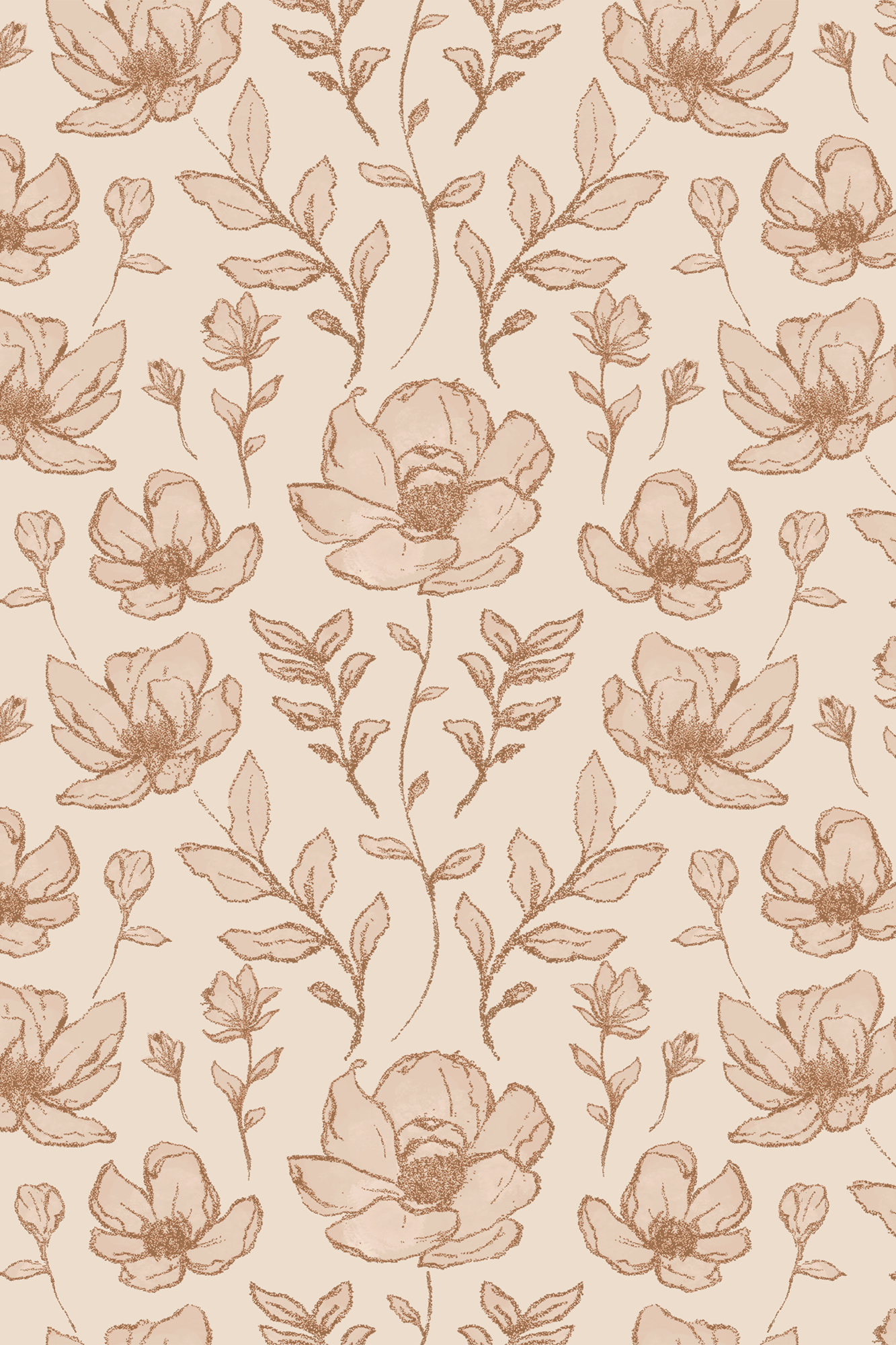 Lucie Orange Sketched Ditsy Peonies Wallpaper - Removable Wallpaper (Peel & Stick)