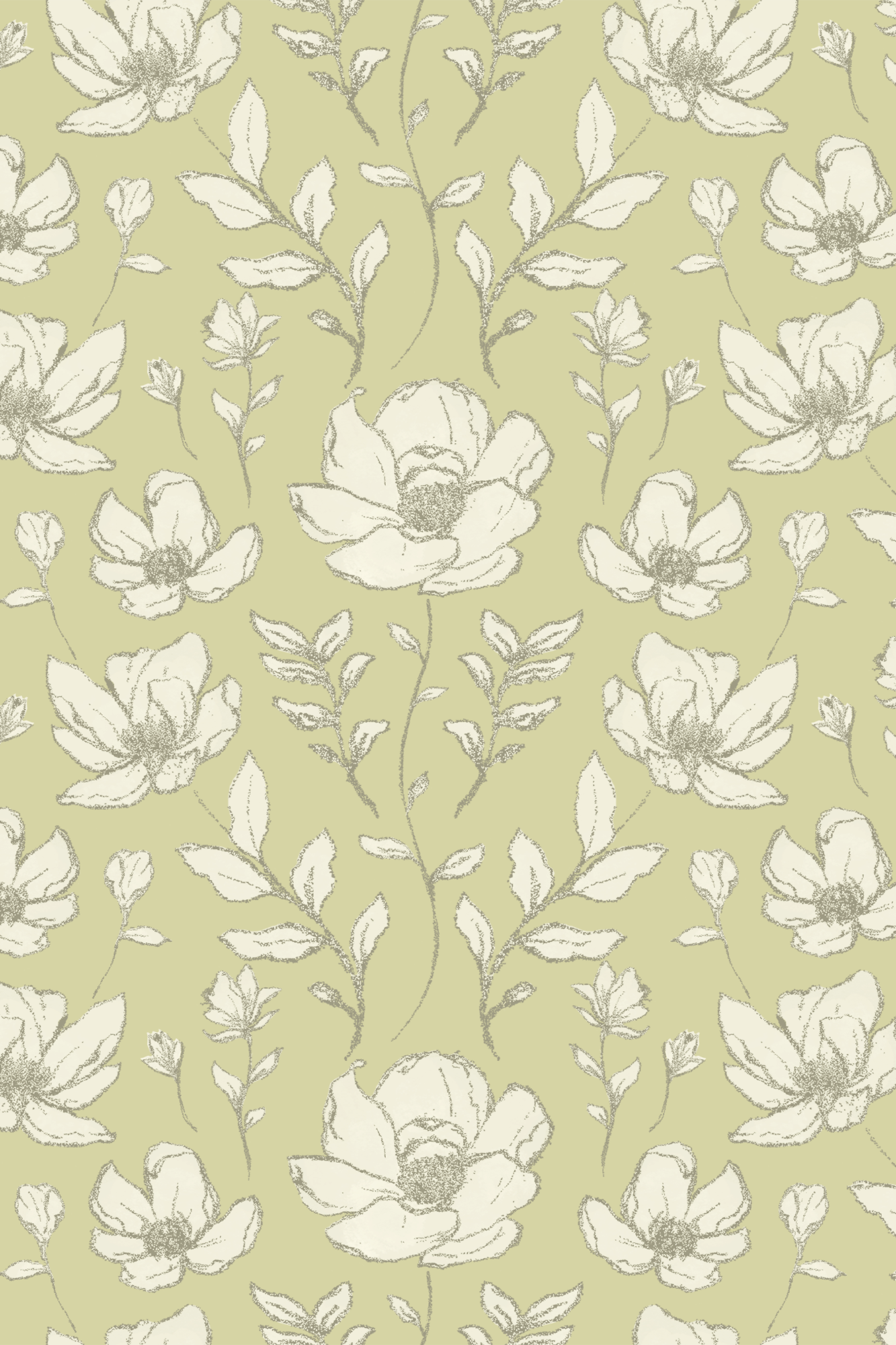 Lucie Green Sketched Ditsy Peonies Wallpaper - Removable Wallpaper (Peel & Stick)