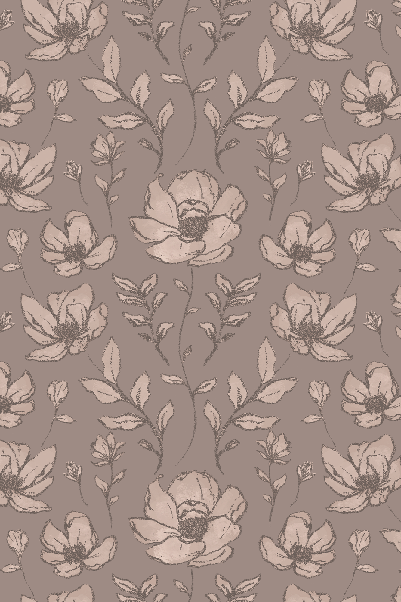 Lucie Brown Sketched Ditsy Peonies Wallpaper - Removable Wallpaper (Peel & Stick)