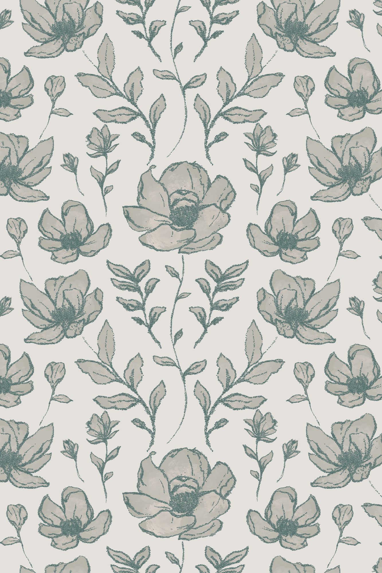 Lucie Blue Sketched Ditsy Peonies Wallpaper - Removable Wallpaper (Peel & Stick)