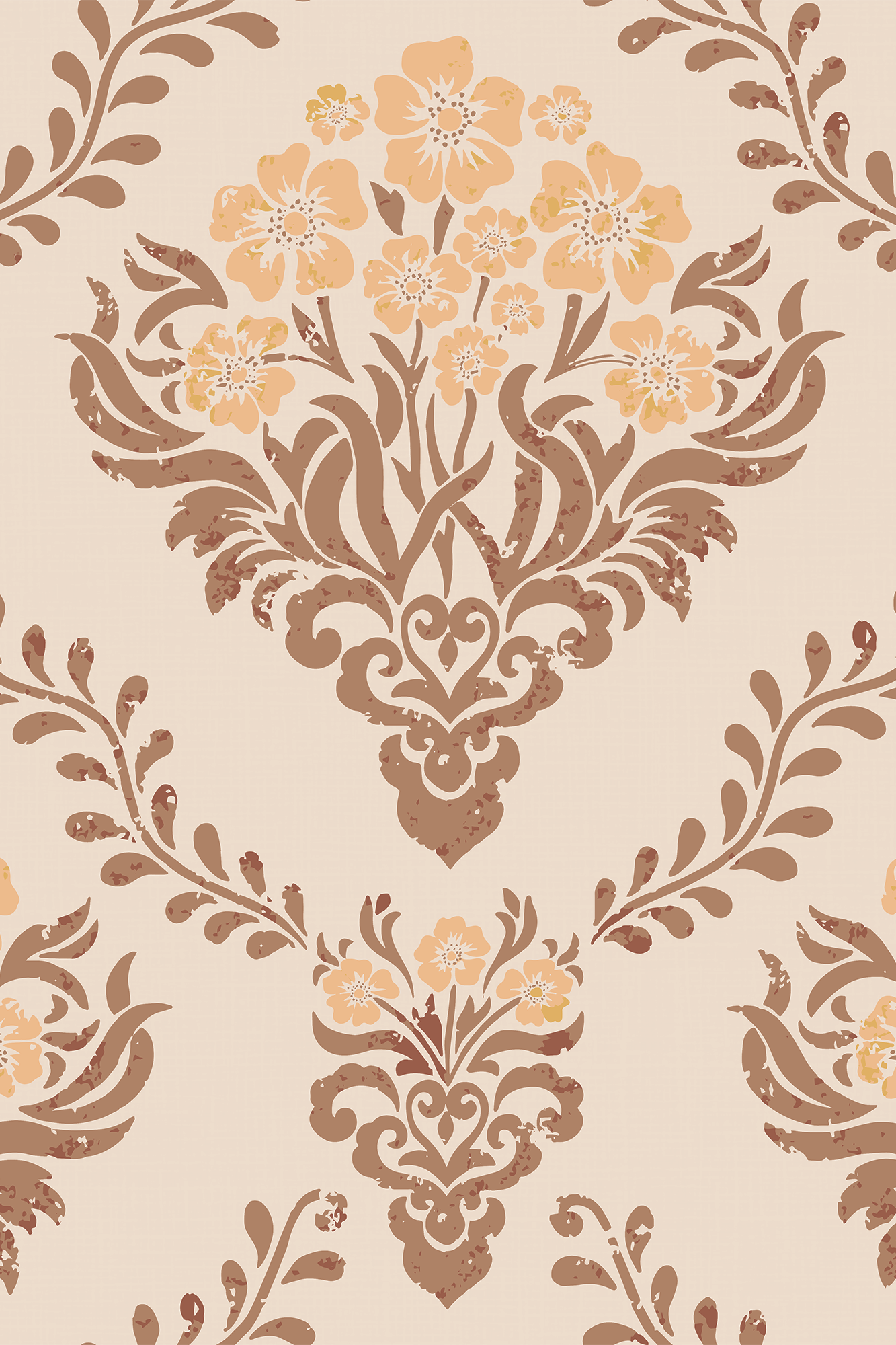Maisie Orange Vintage Pastel Floral Wallpaper - Removable Wallpaper (Peel & Stick)