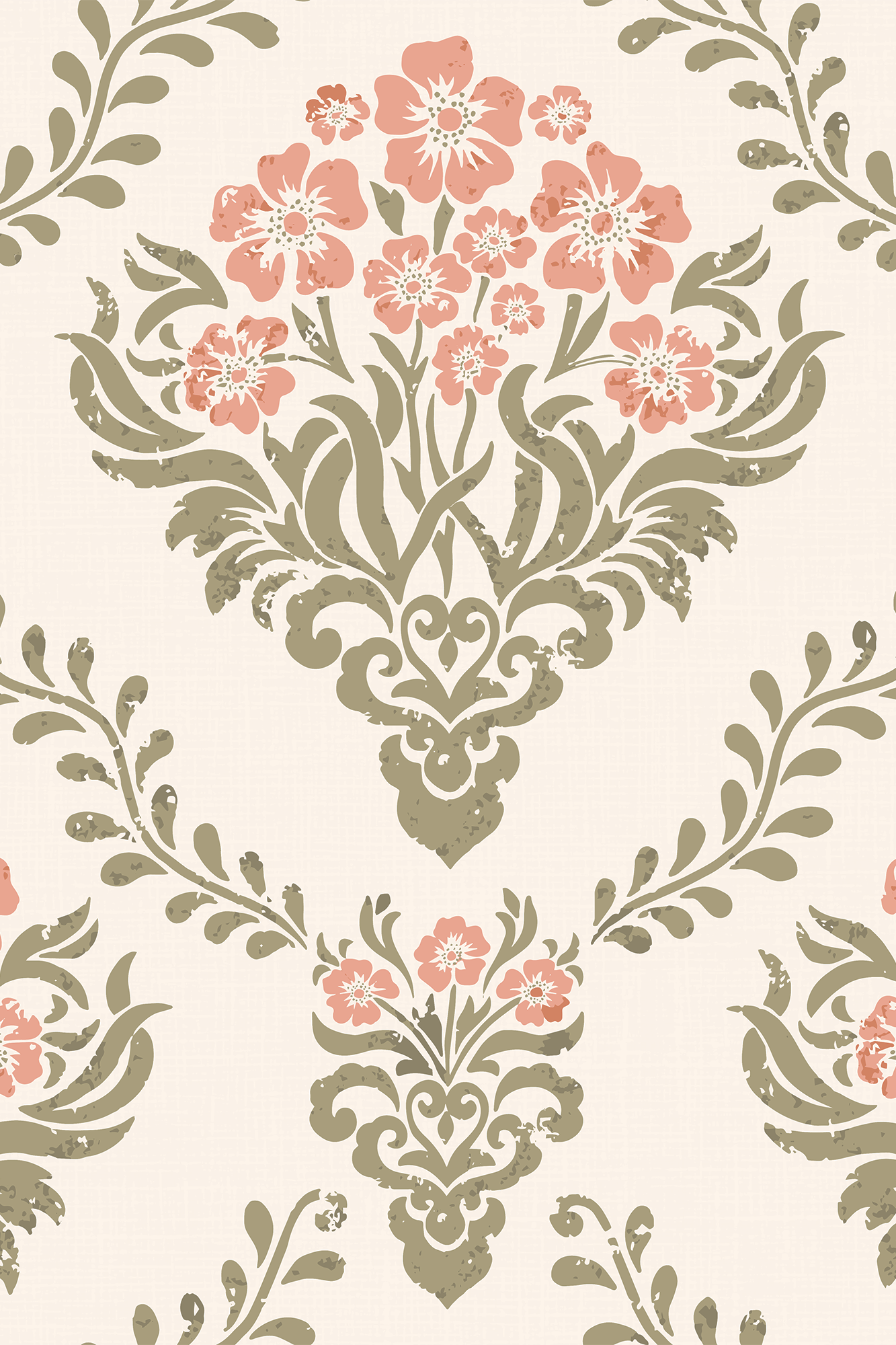 Maisie Pink and Green Vintage Pastel Floral Wallpaper - Removable Wallpaper (Peel & Stick)