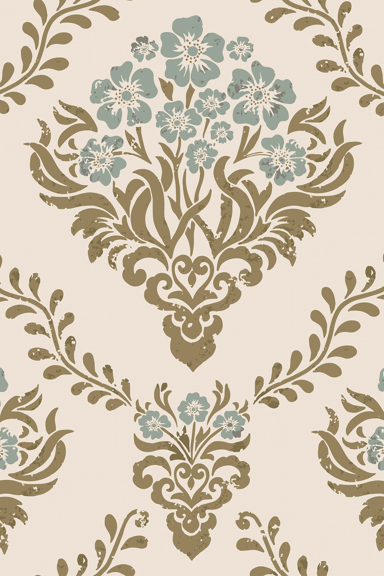 Maisie Blue and Green Vintage Pastel Floral Wallpaper - Removable Wallpaper (Peel & Stick)
