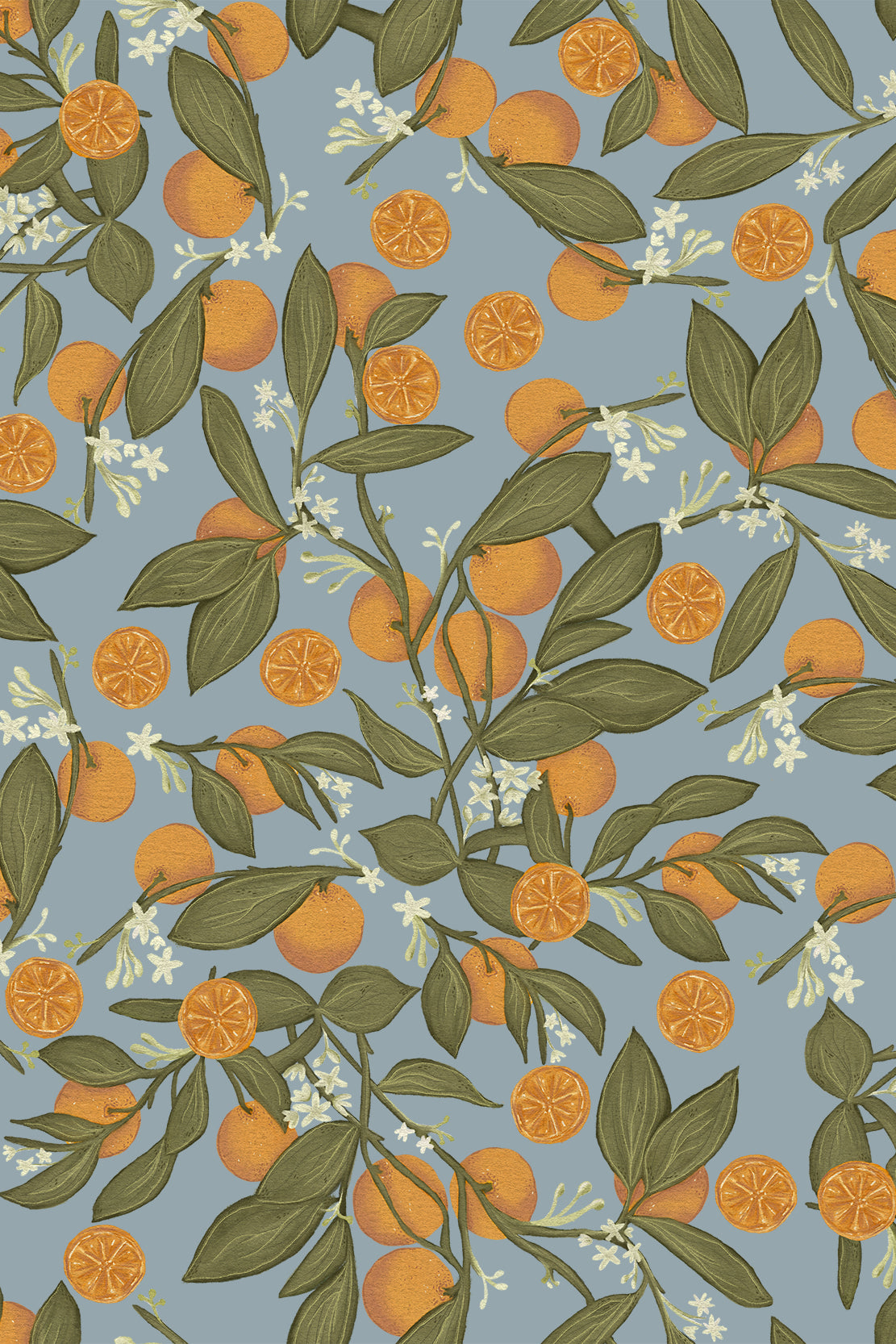 Marmalade Golden and Army Green Orange Blossom Wallpaper - Removable Wallpaper (Peel & Stick)