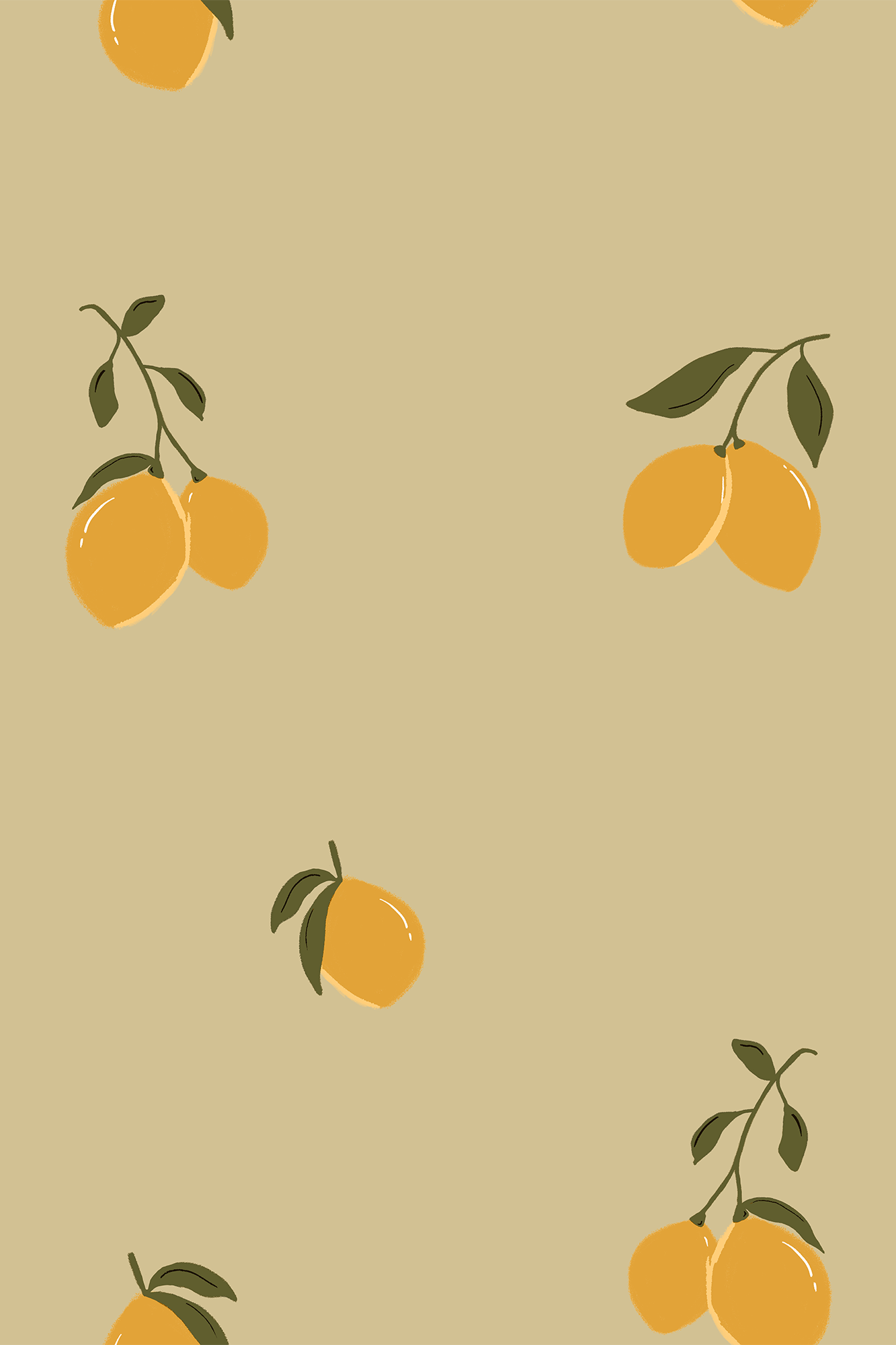 Nellie Warm Yellow and Deep Olive Vintage Lemon Patterned Wallpaper - Removable Wallpaper (Peel & Stick)