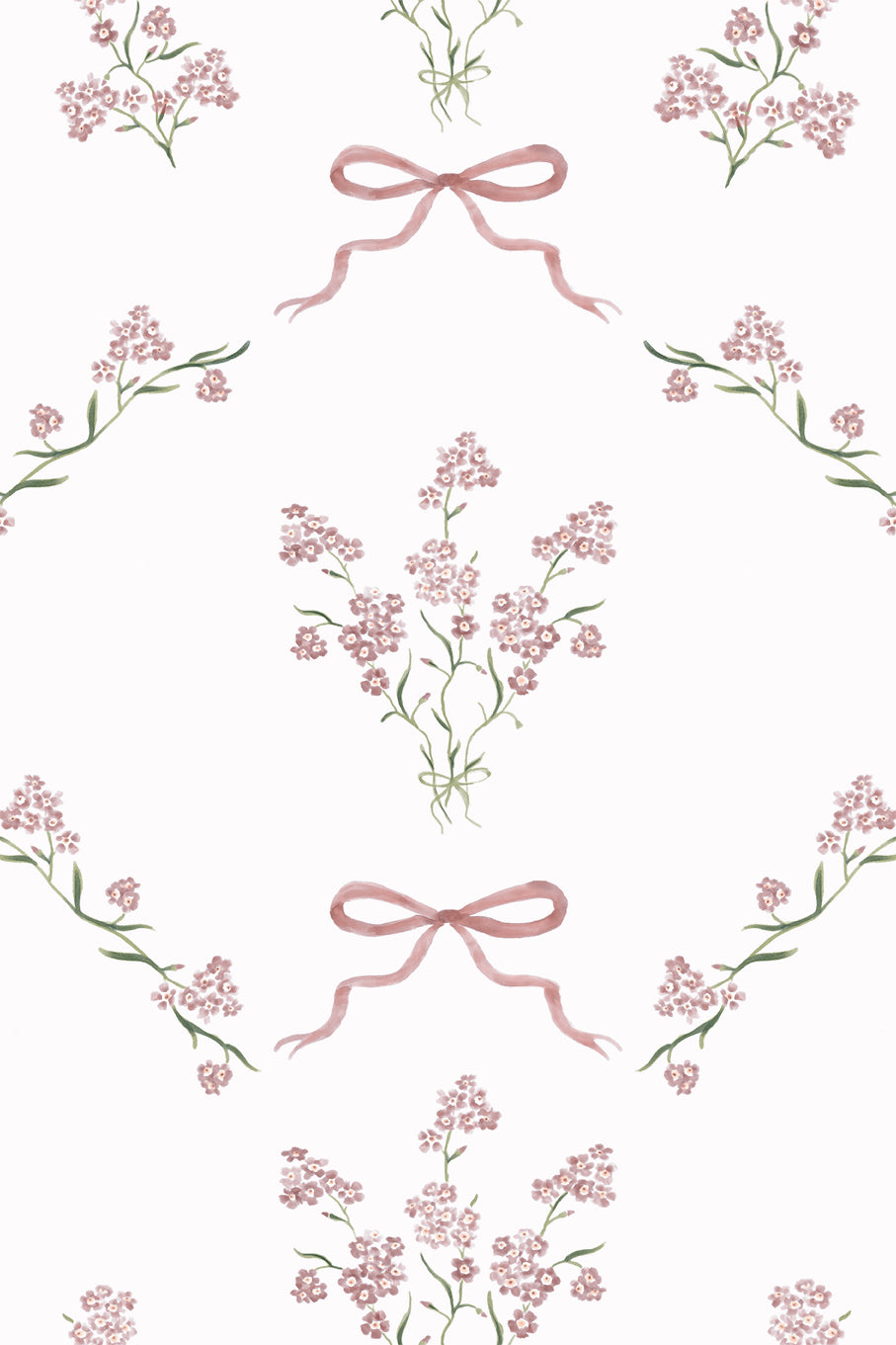 Odette Pastel Pink Vintage Ditsy Floral Bow Wallpaper - Removable Wallpaper (Peel & Stick)