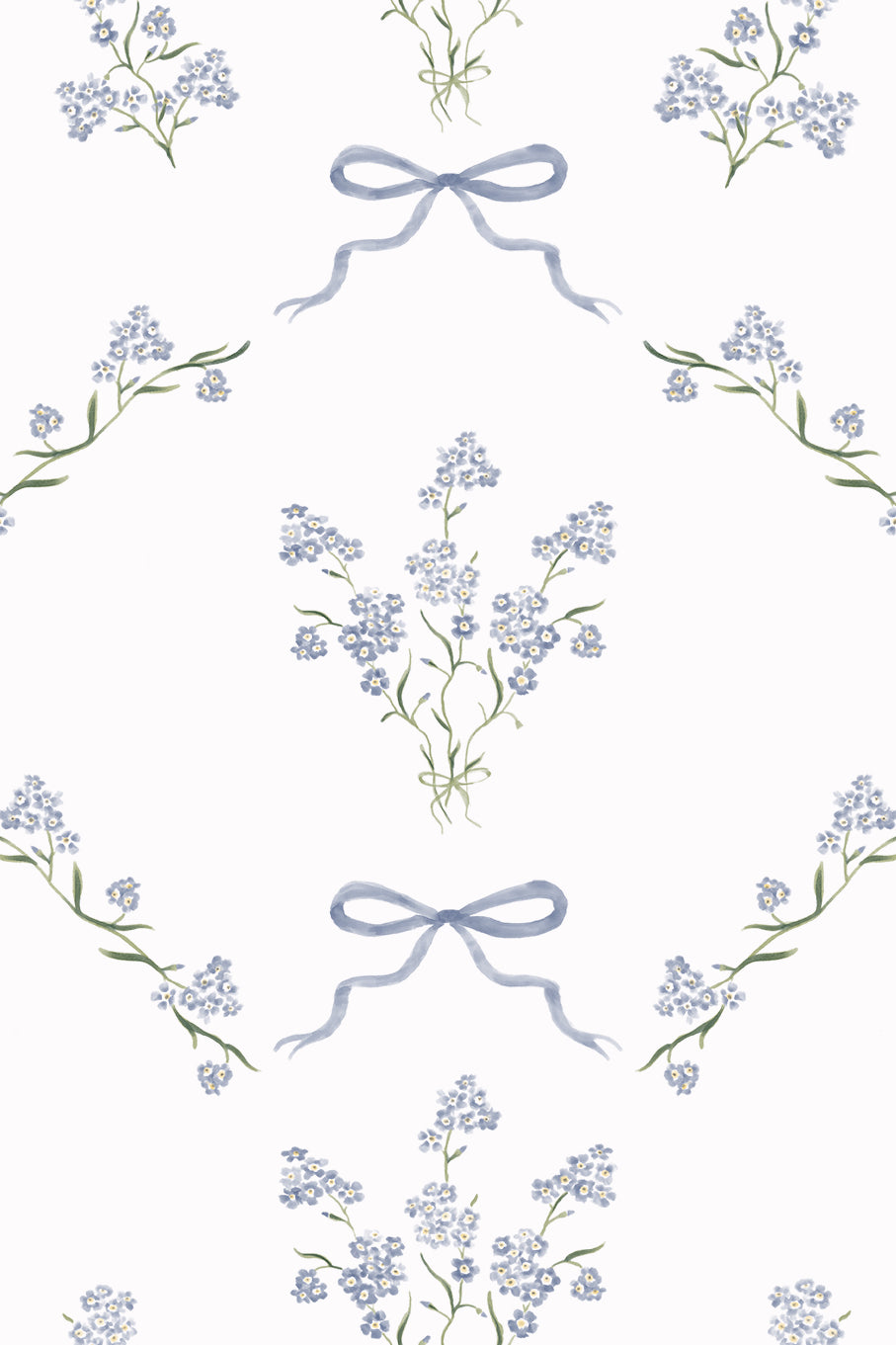 Odette Pastel blue Vintage Ditsy Floral Bow Wallpaper - Removable Wallpaper (Peel & Stick)